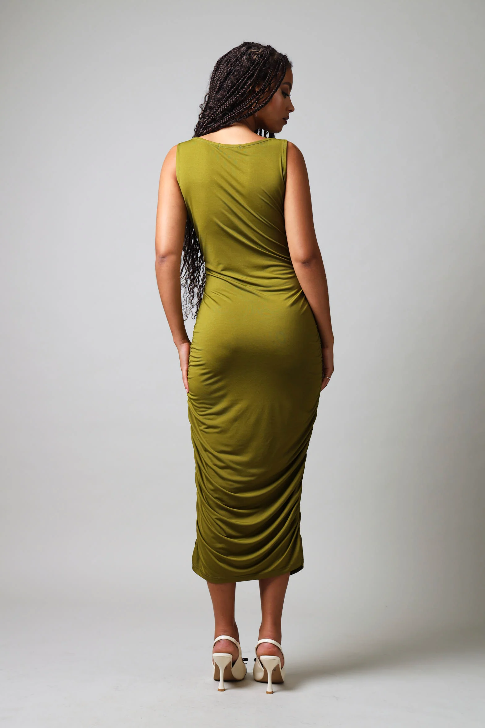 Sleeveless Slinky Dress With Trim - Green - Image 4