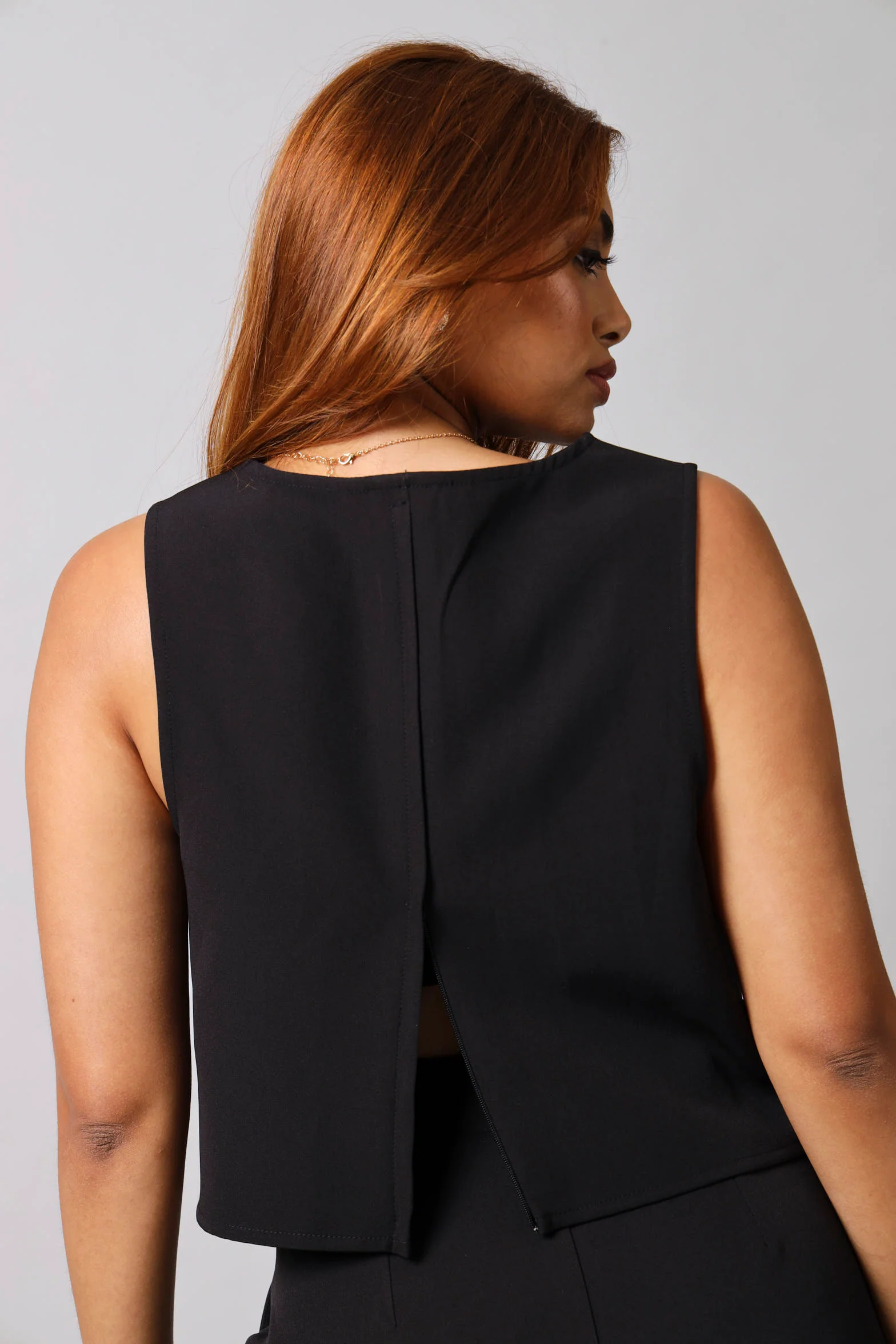 Sleeveless Square Neck Top - Black - Image 2