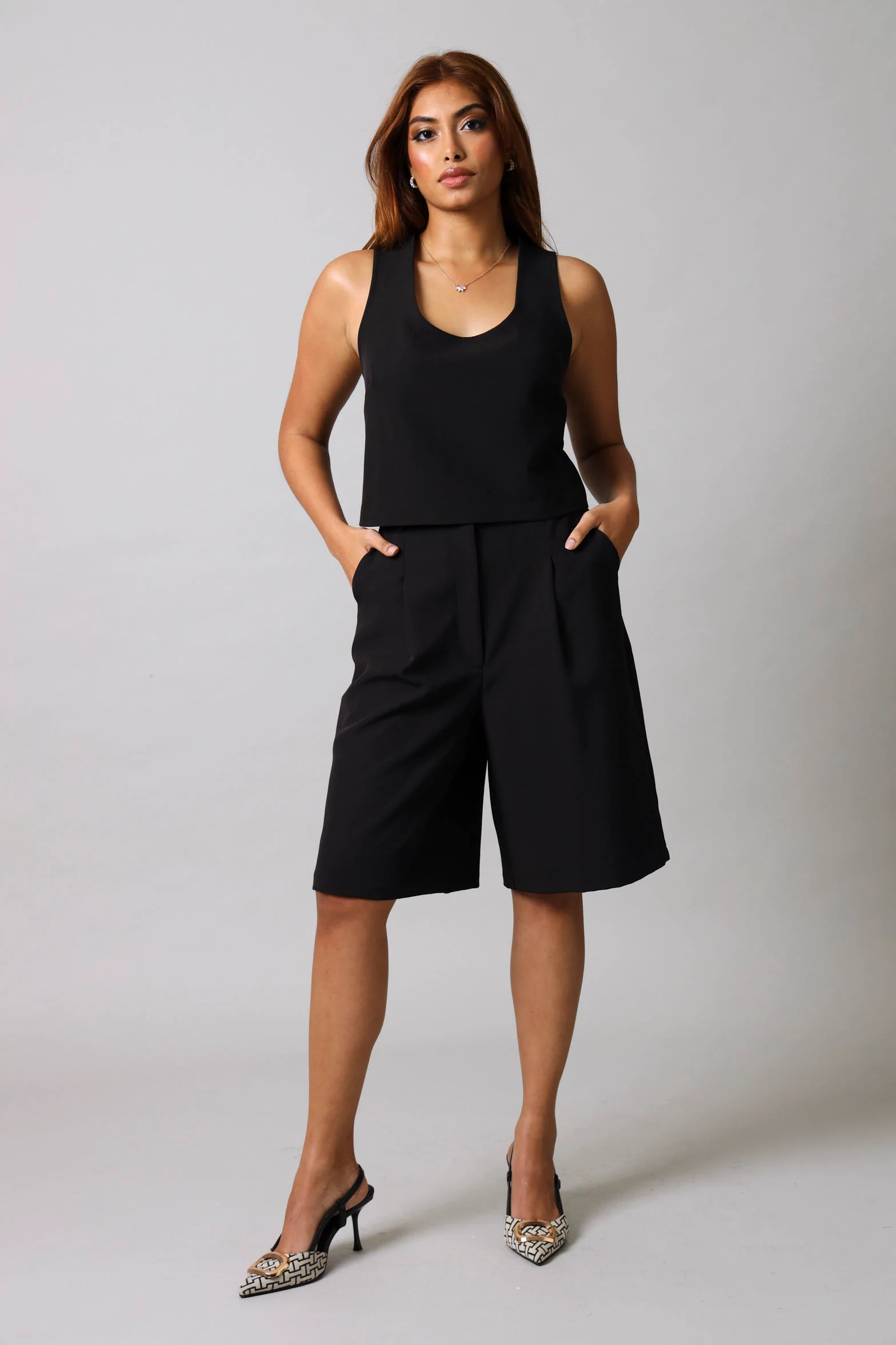 Sleeveless Square Neck Top - Black - Image 3