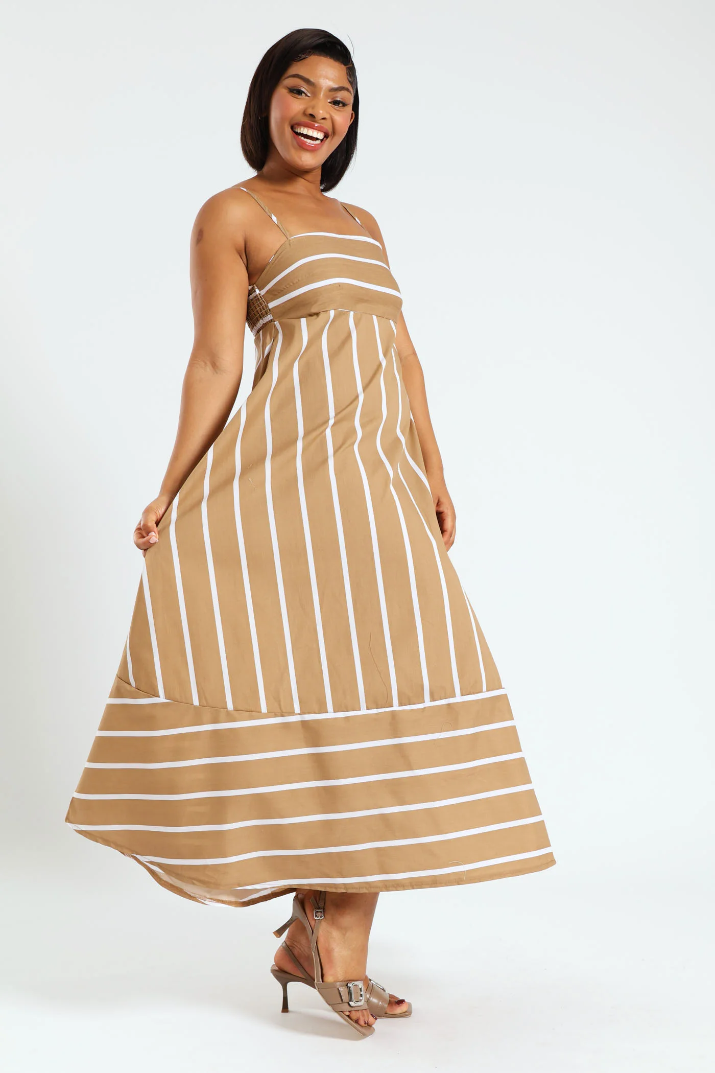 Sleeveless Stripe Poplin Maxi Dress - Stone - Image 2