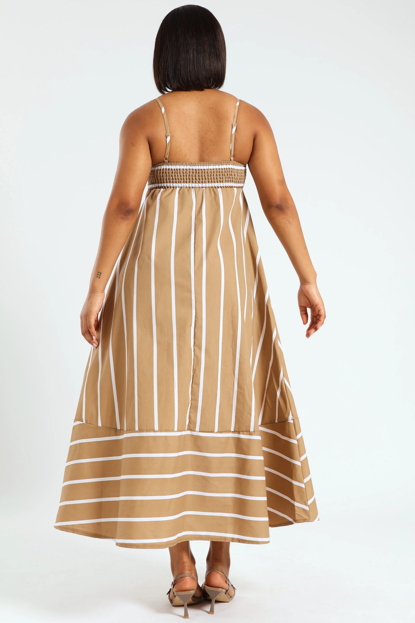 Sleeveless Stripe Poplin Maxi Dress - Stone - Image 3