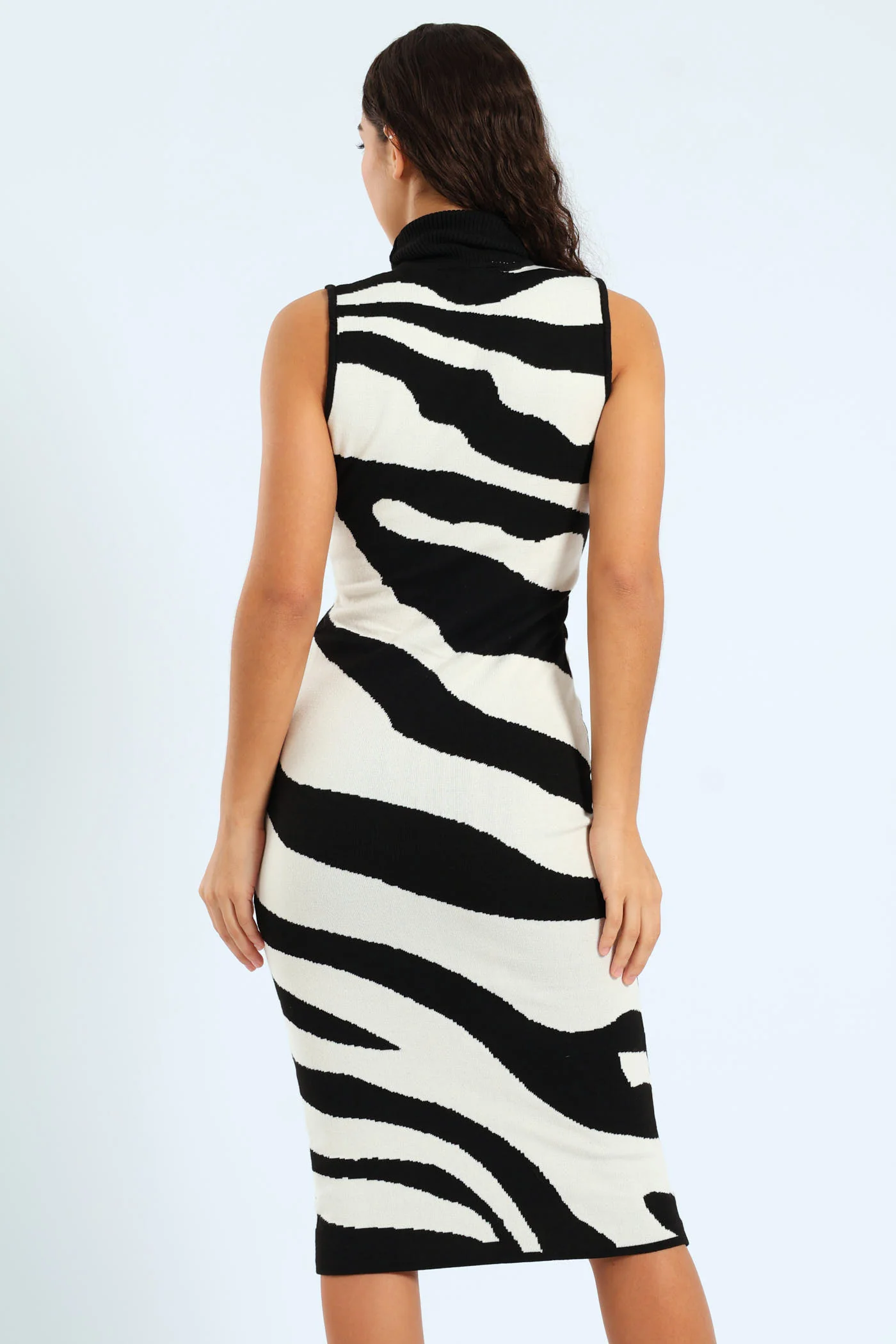 Sleeveless Swirl Print Knitwear Dress - White/Black - Image 5