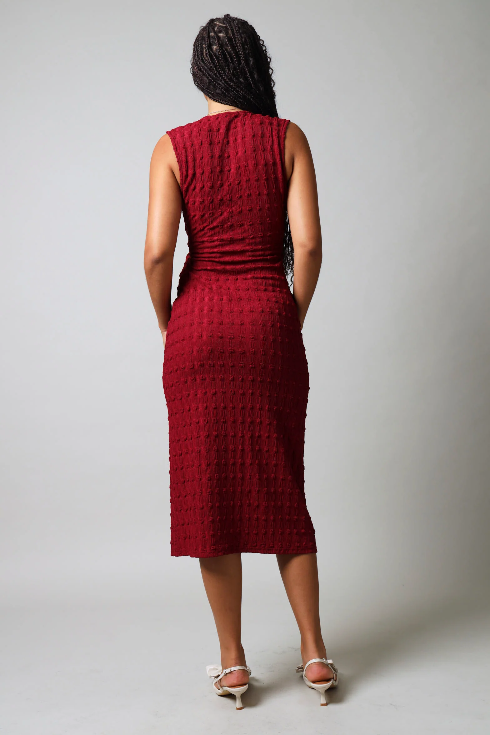 Sleeveless Textured Wrap Dress - Burgundy - Image 5