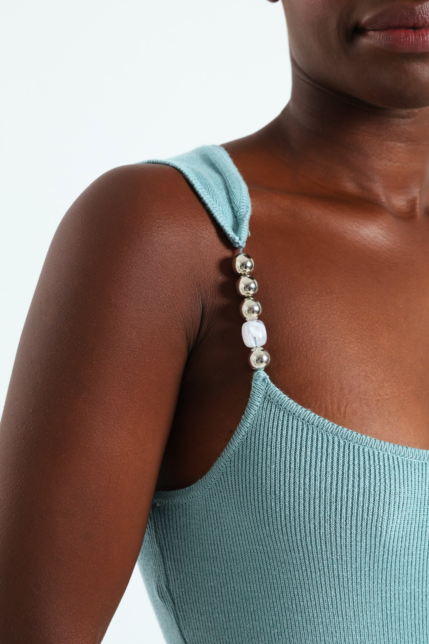 Sleeveless Trim Detail Knitwear Dress - Blue - Image 2