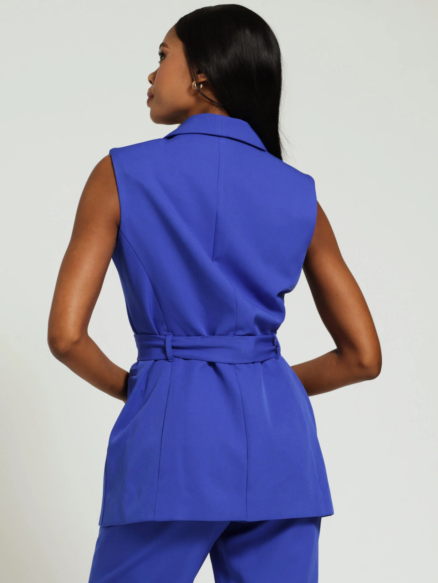 Sleeveless Waist Tie Blazer - Cobalt - Image 3