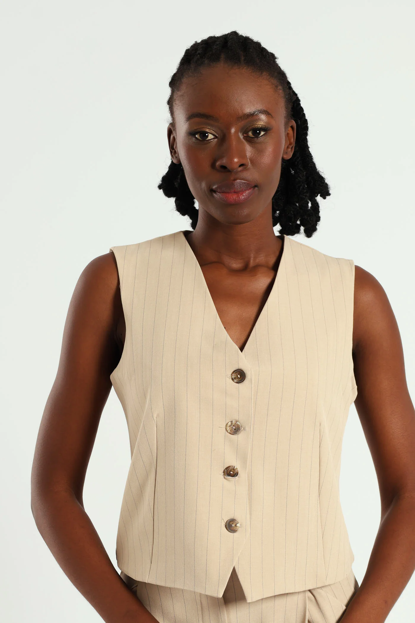 Sleeveless Waistcoat - Beige/Black