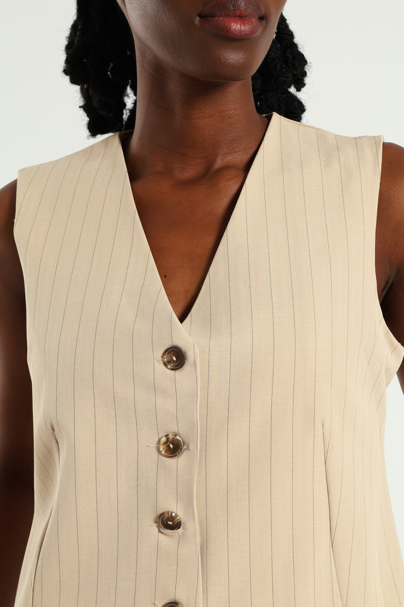 Sleeveless Waistcoat - Beige/Black - Image 4