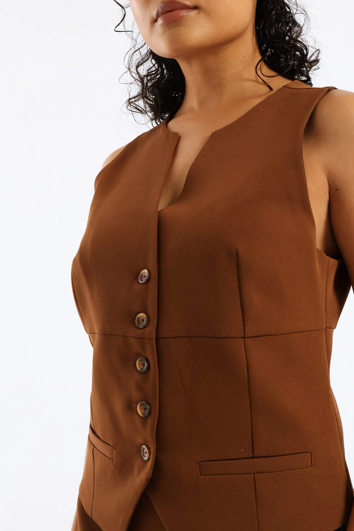 Sleeveless Waistcoat - Brown - Image 4