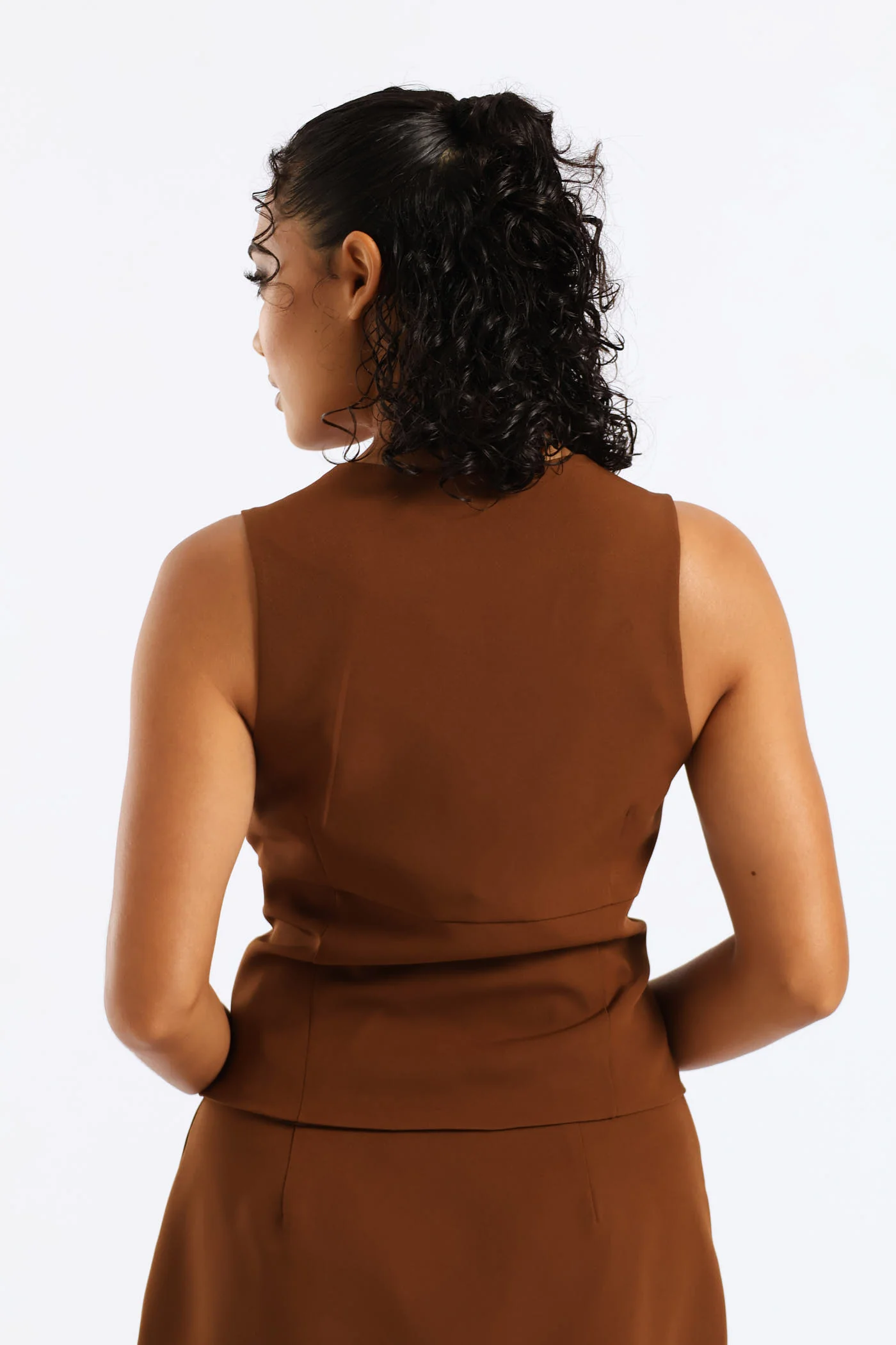 Sleeveless Waistcoat - Brown - Image 5