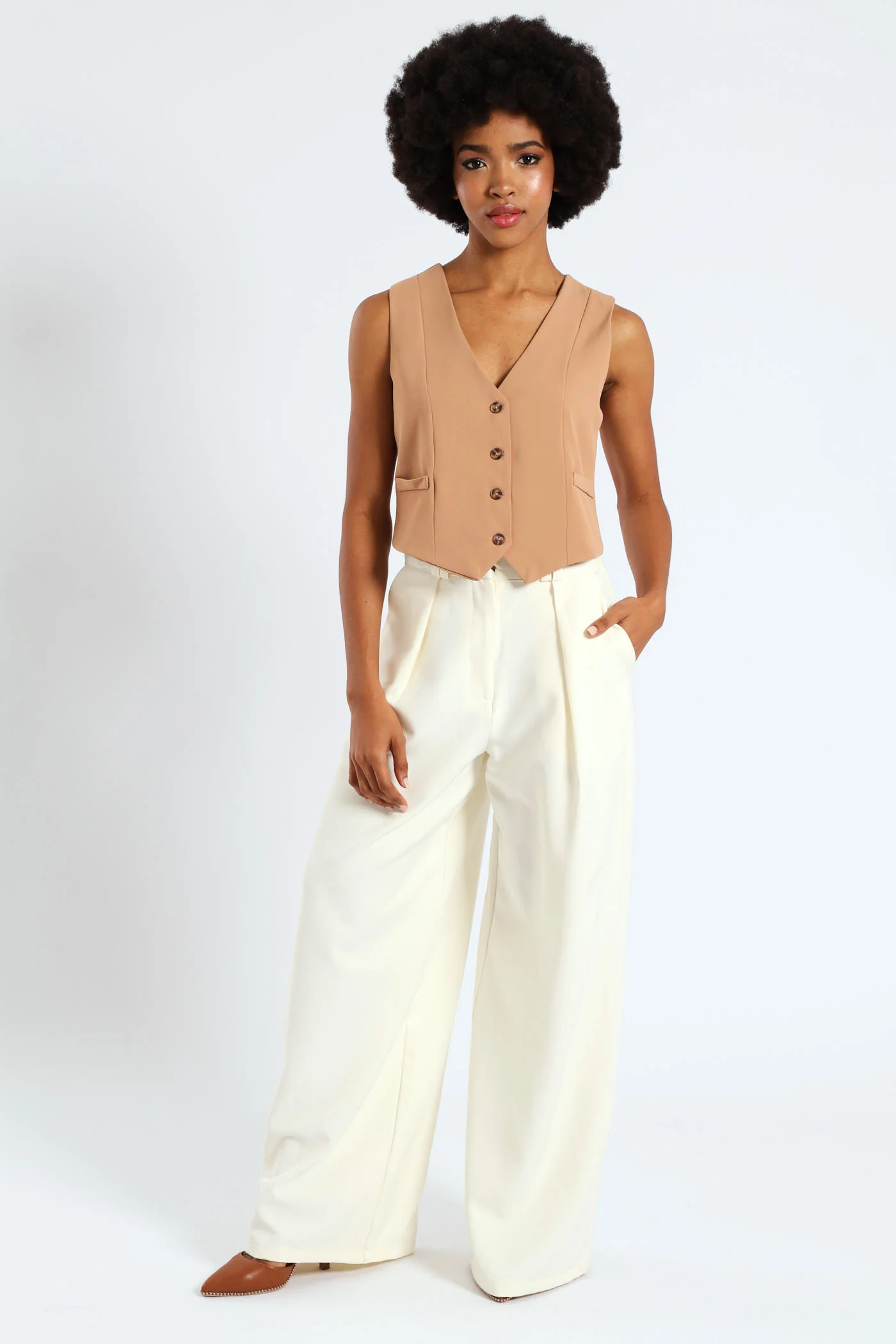 Sleeveless Waistcoat - Tan - Image 2