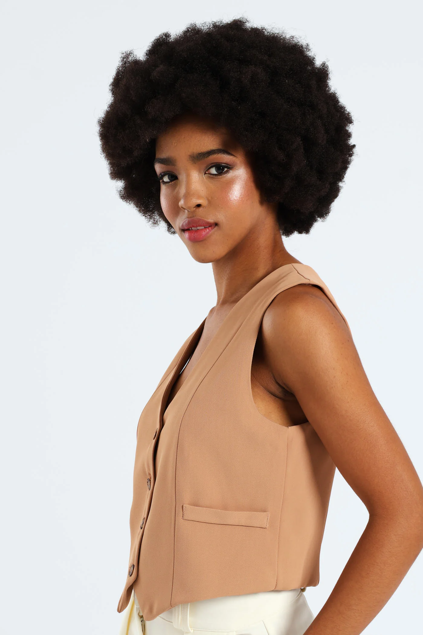 Sleeveless Waistcoat - Tan - Image 4