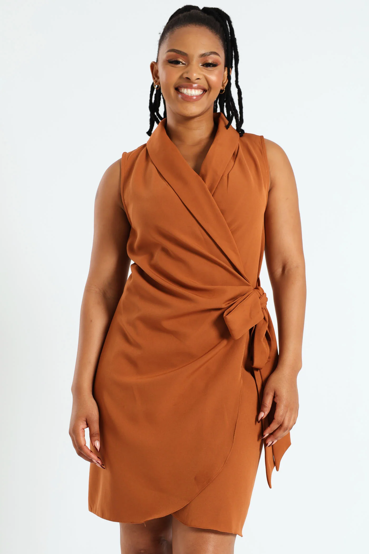 Sleeveless Wrap Blazer Dress - Mocha