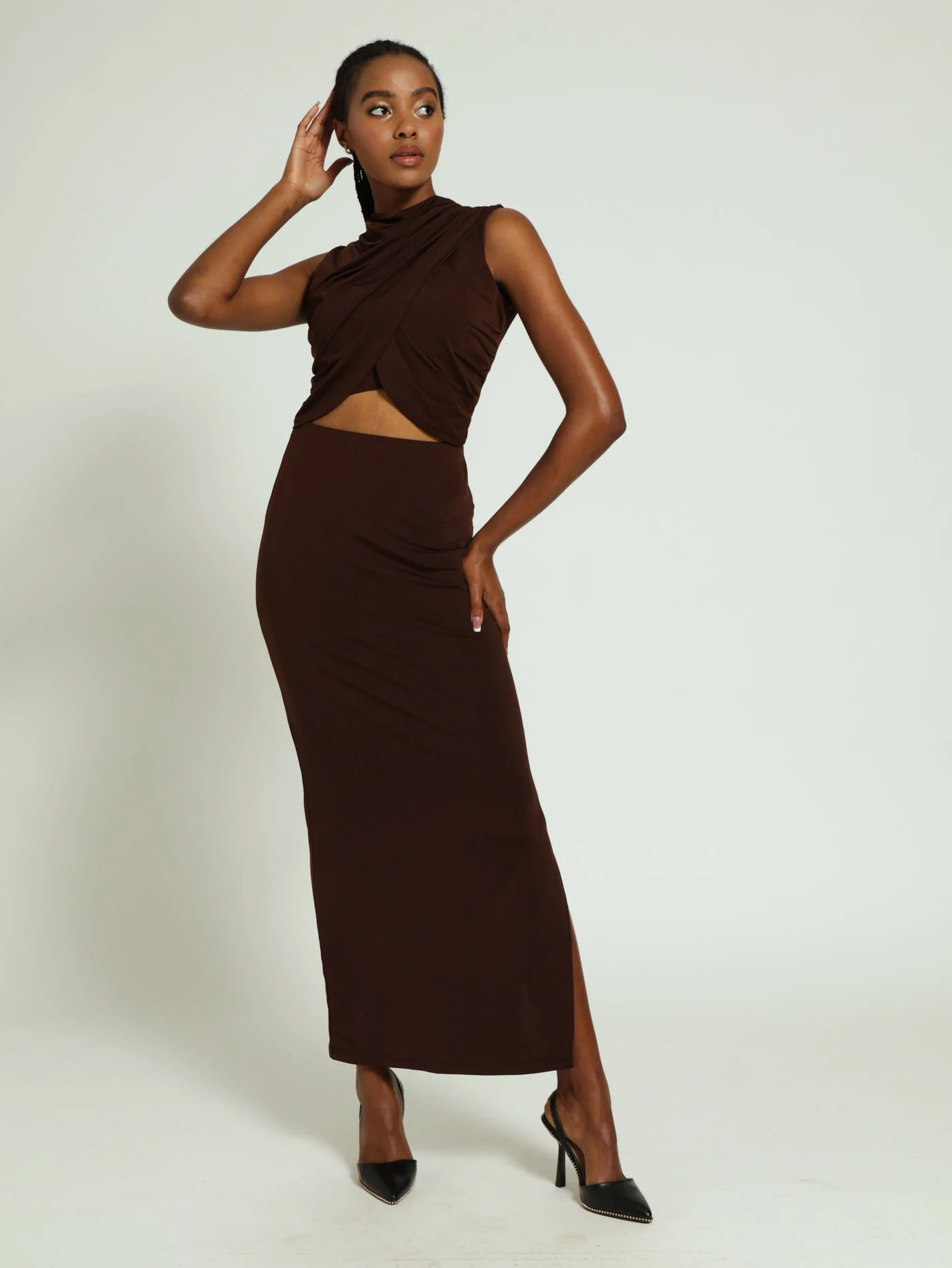 Sleeveless Wrap Front Top - Brown - Image 4