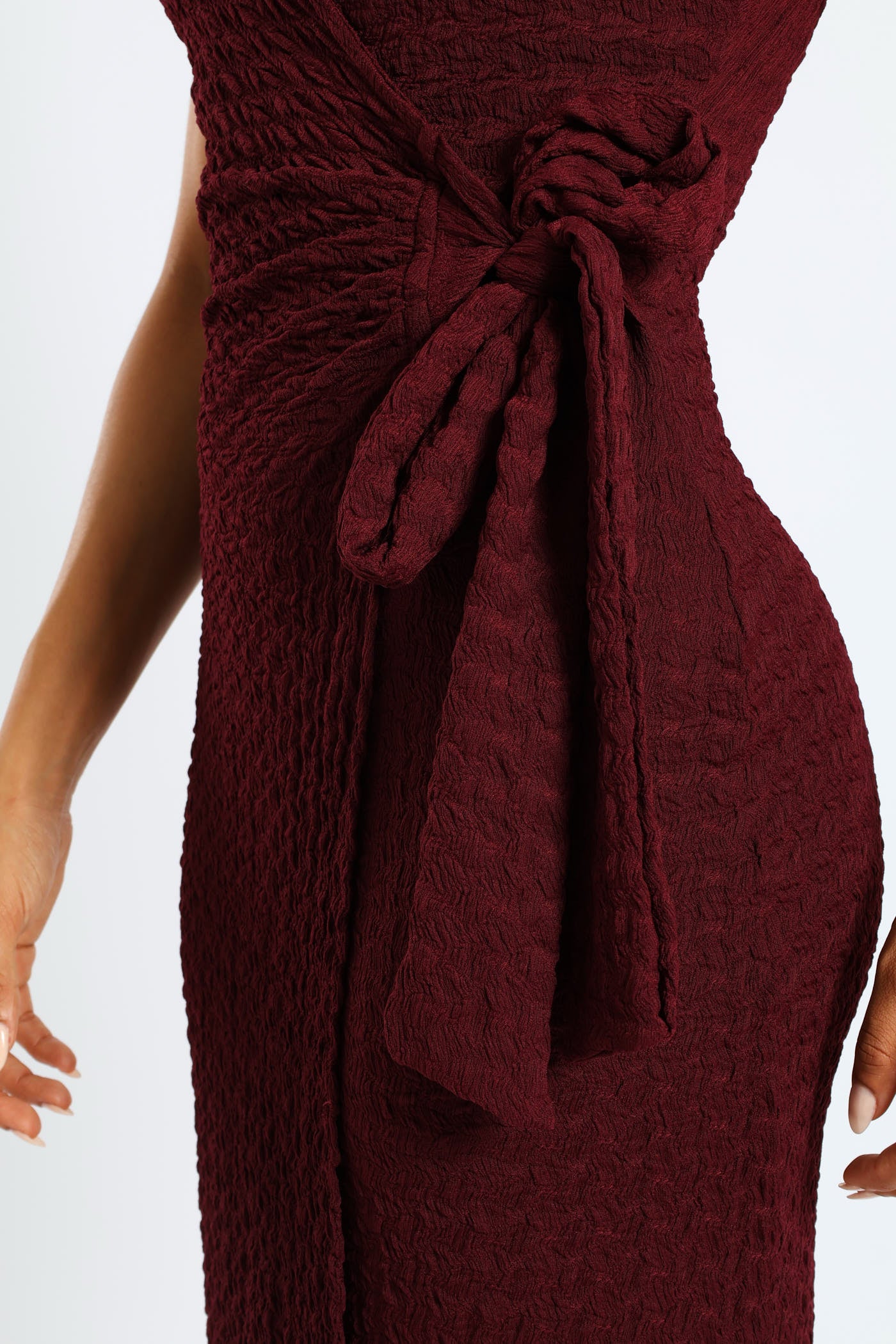 Sleeveless Wrap Textured Knit Dress - Burgundy - Image 2