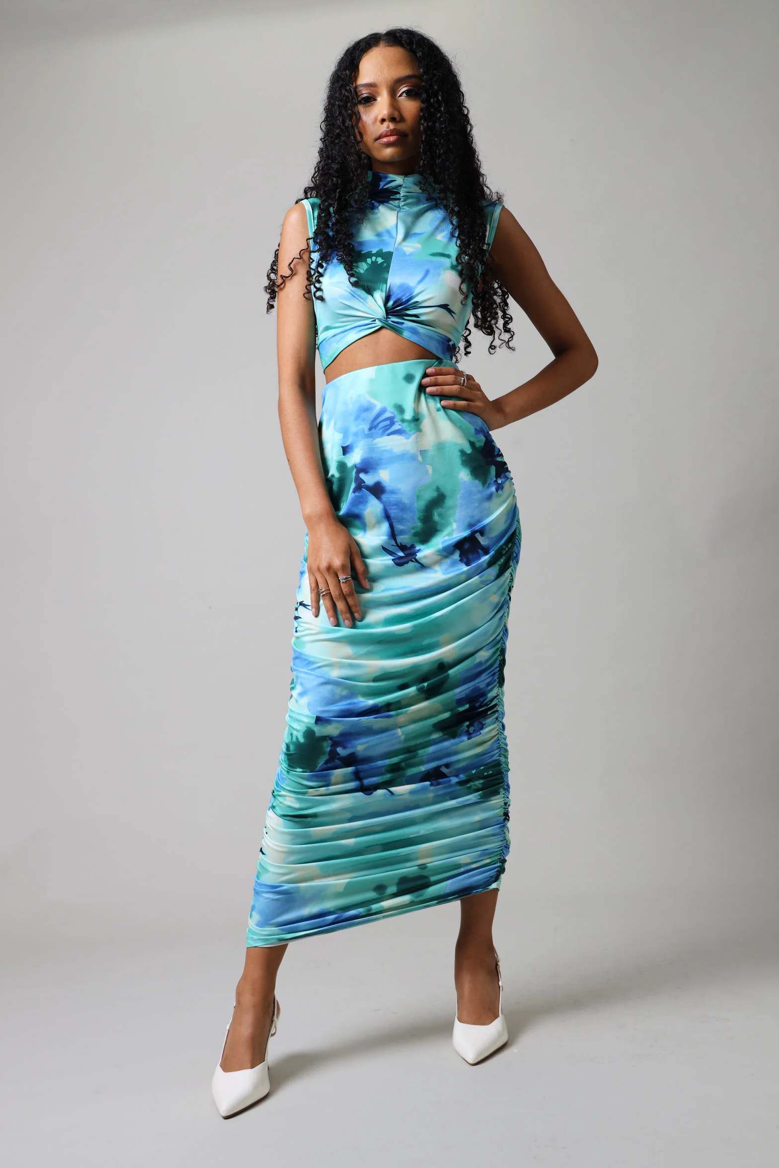 Sleevelss Wrap Crop Top - Blue - Image 2