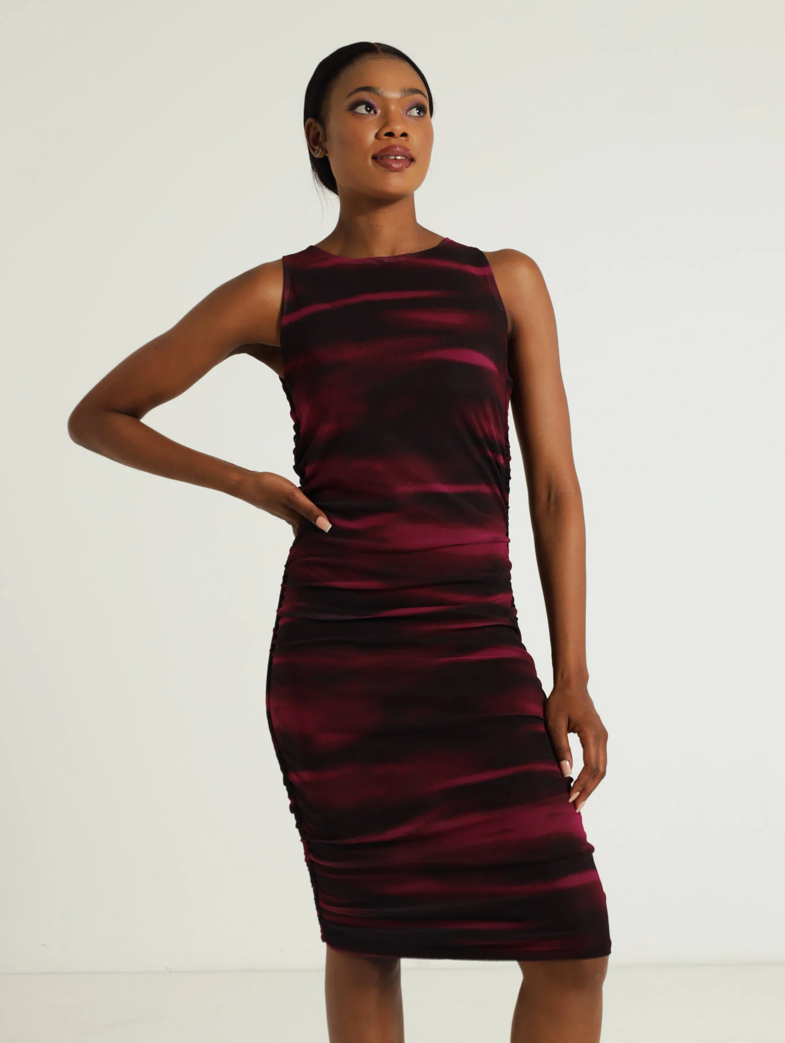 Sleeveless Gauged Midi Dress