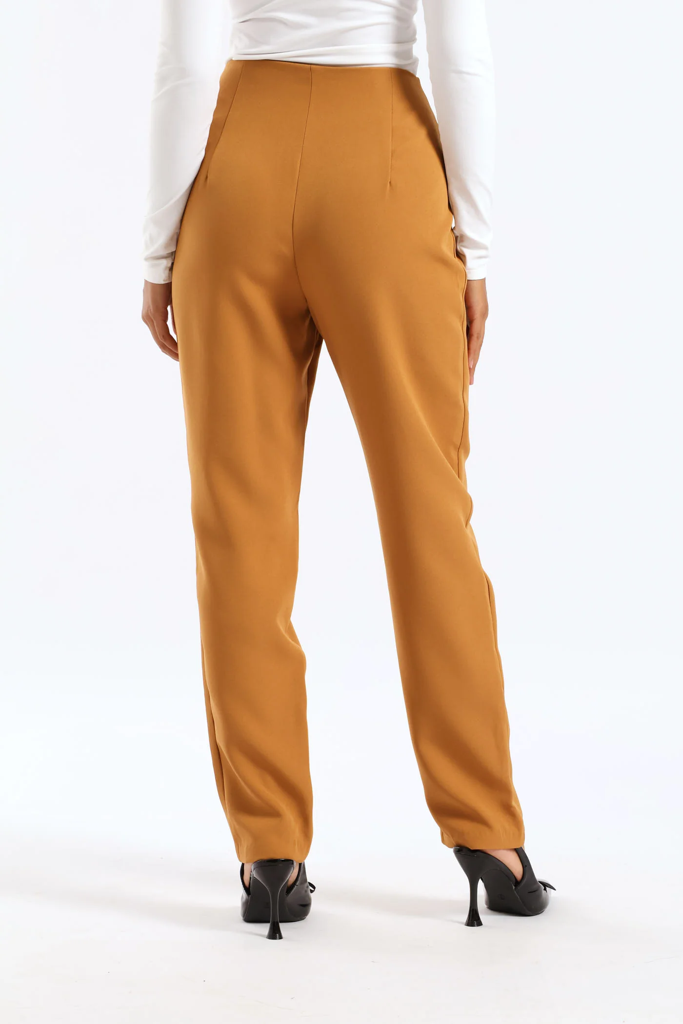Slim Leg Pleated Detail Pant - Tan - Image 5