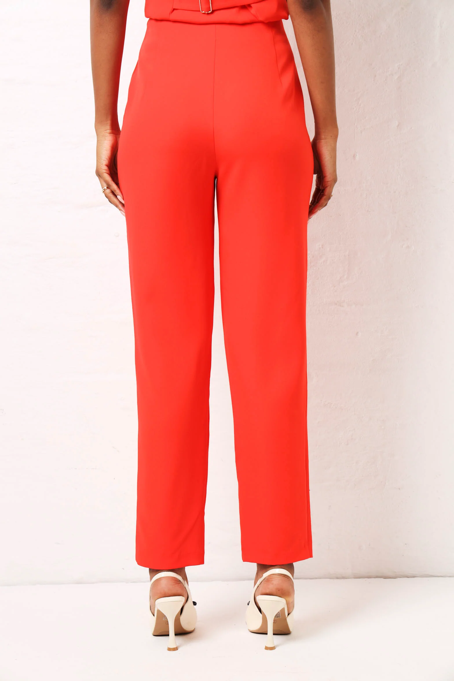 Slim Leg Pleated Detail Pants - Orange - Image 3