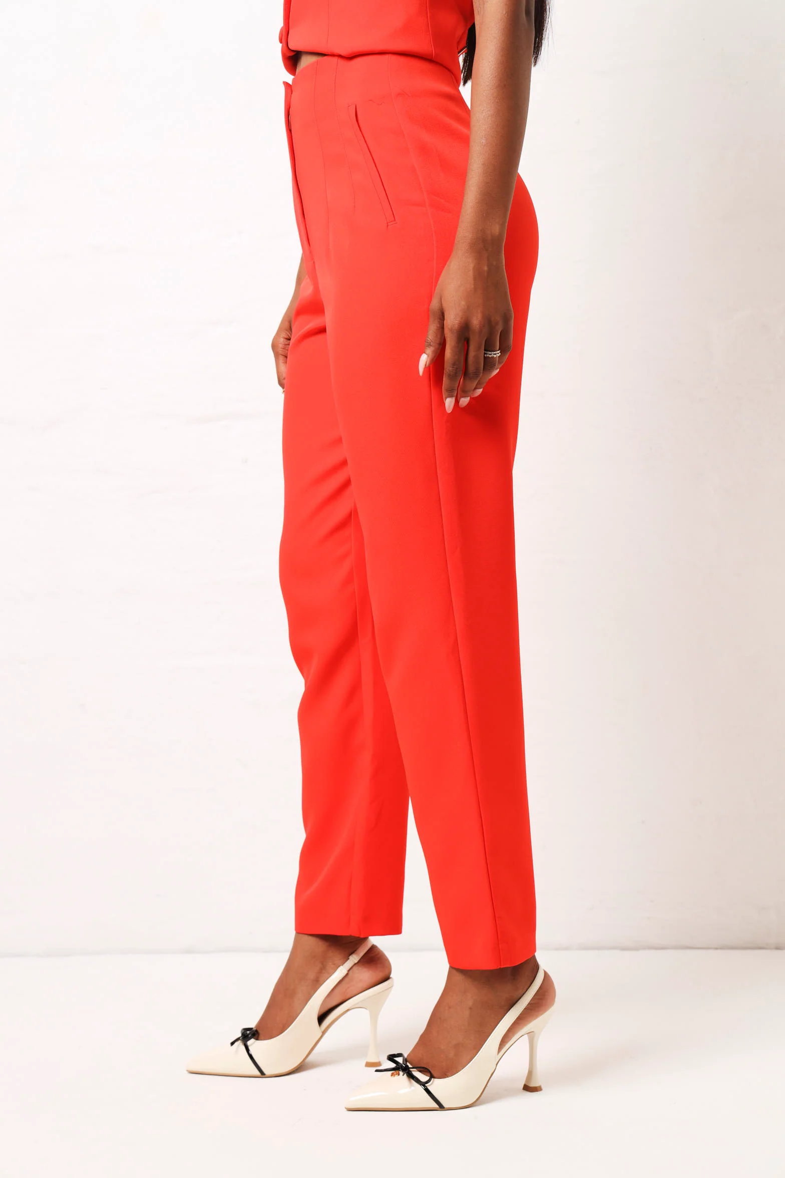 Slim Leg Pleated Detail Pants - Orange - Image 4