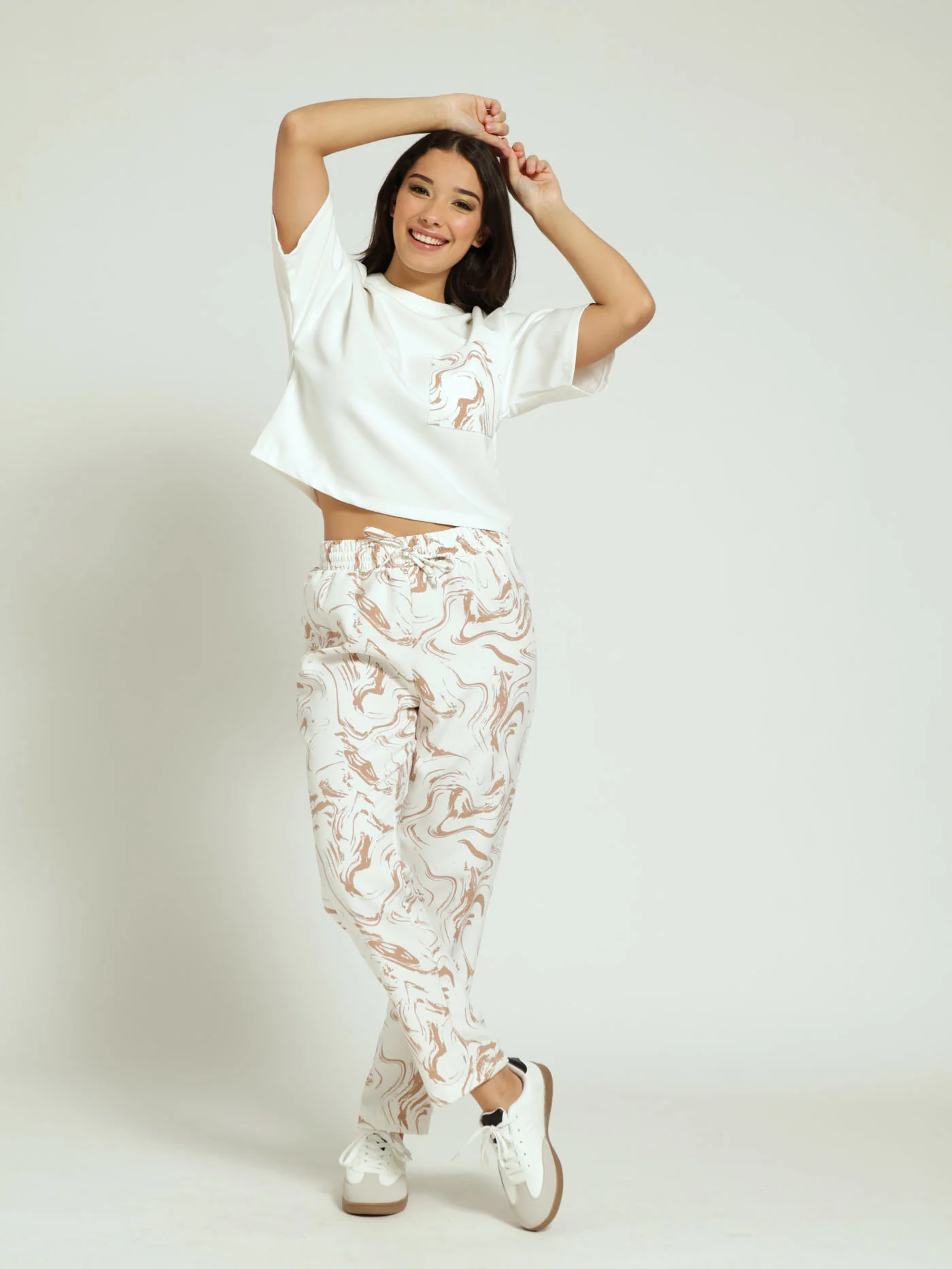 Slim Leg Printed Barbi Pants - Caramel - Image 2