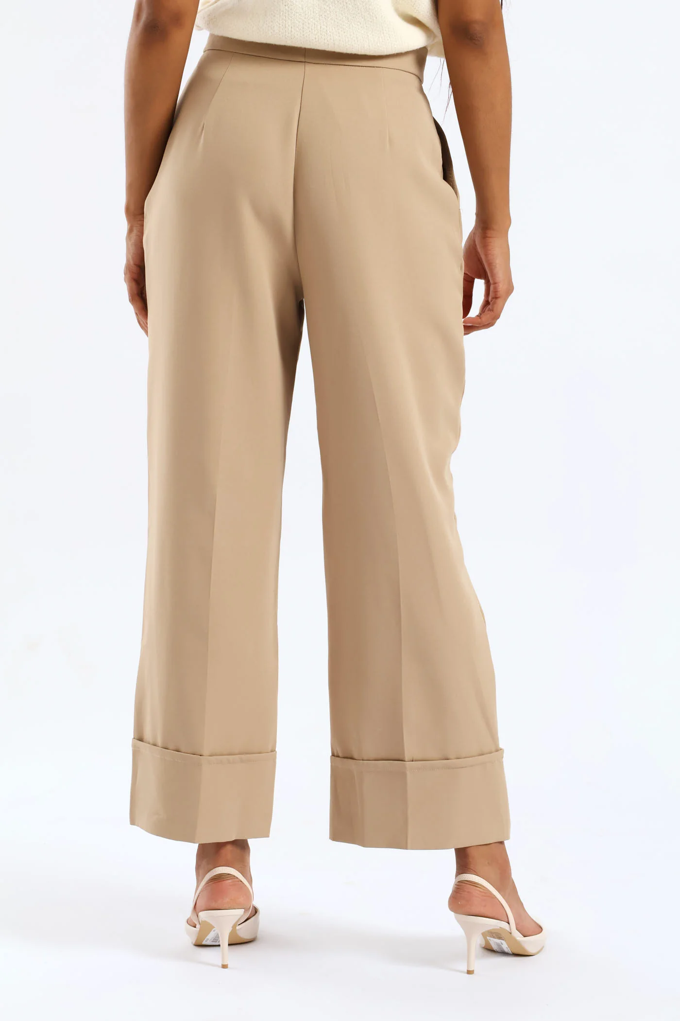 Slim Leg Turn Up Pants - Taupe - Image 5