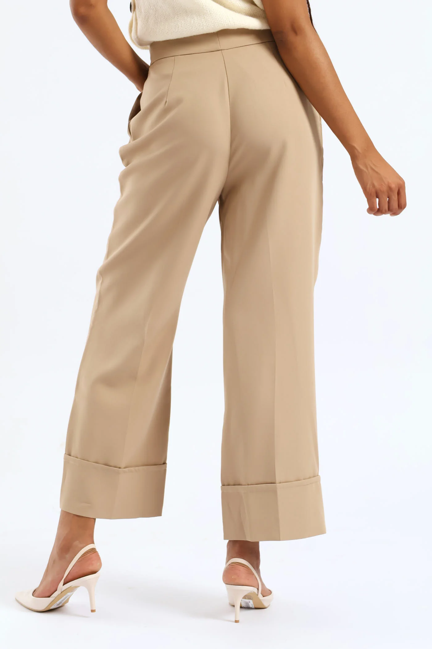 Slim Leg Turn Up Pants - Taupe - Image 6