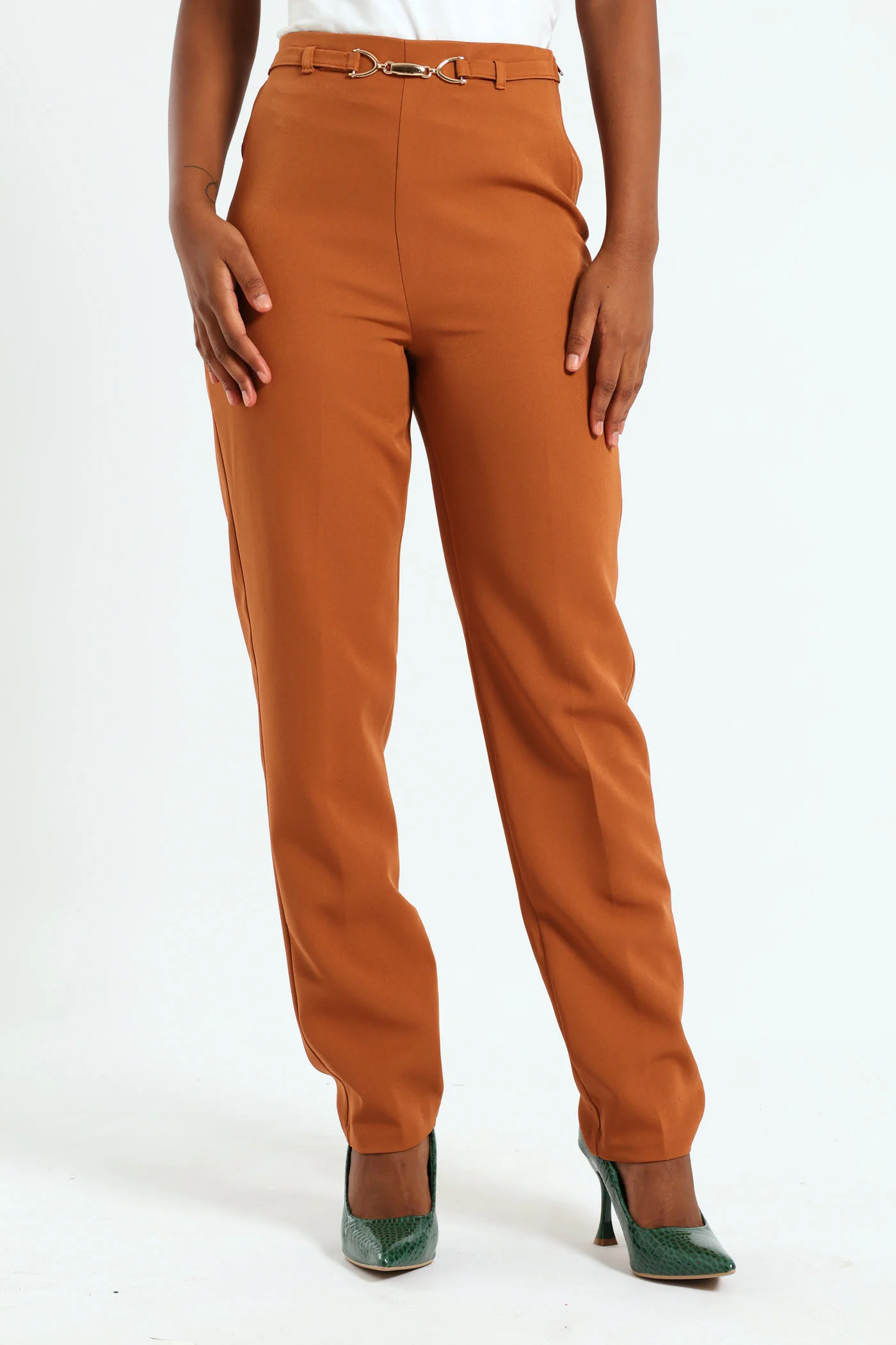 Slimleg Pants Buckle Trim - Tobacco