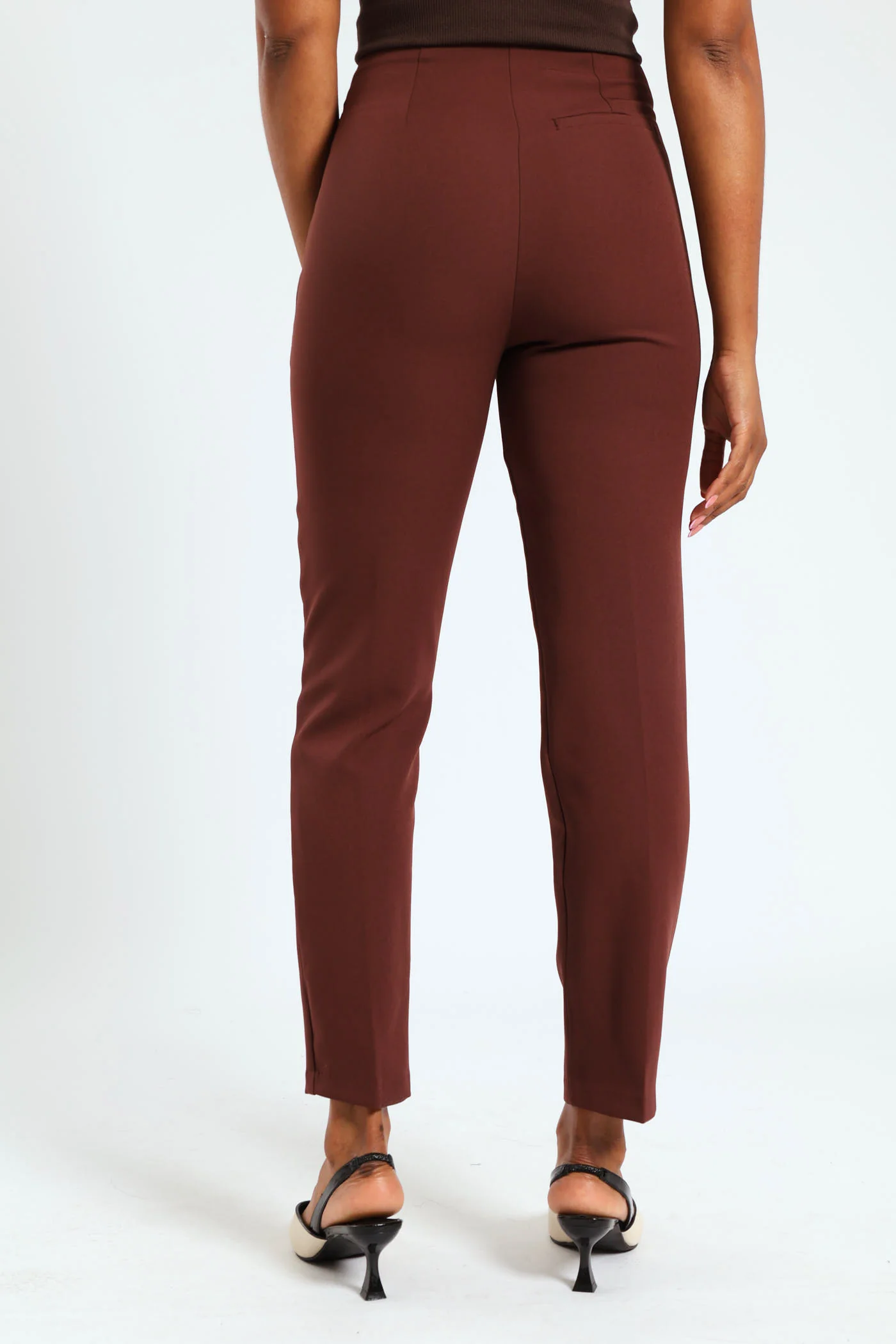 Slimleg Pants With Fancy Button Detail - Brown - Image 3