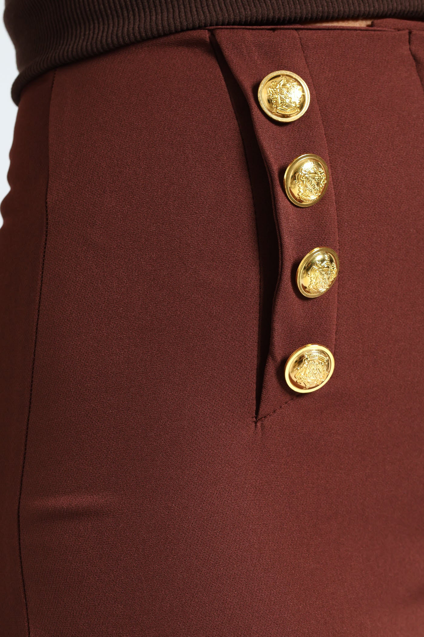 Slimleg Pants With Fancy Button Detail - Brown - Image 4