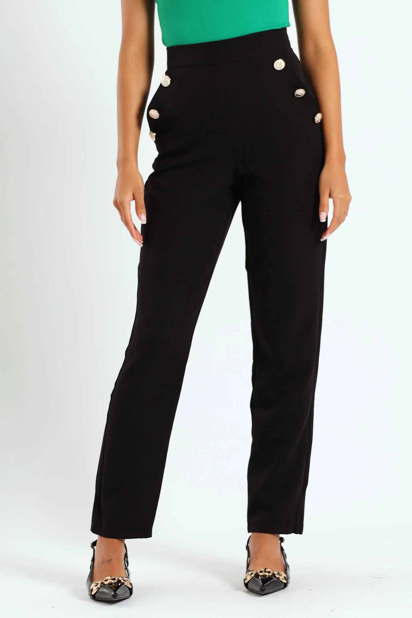 Slimleg Pants With Fancy Buttons - Black