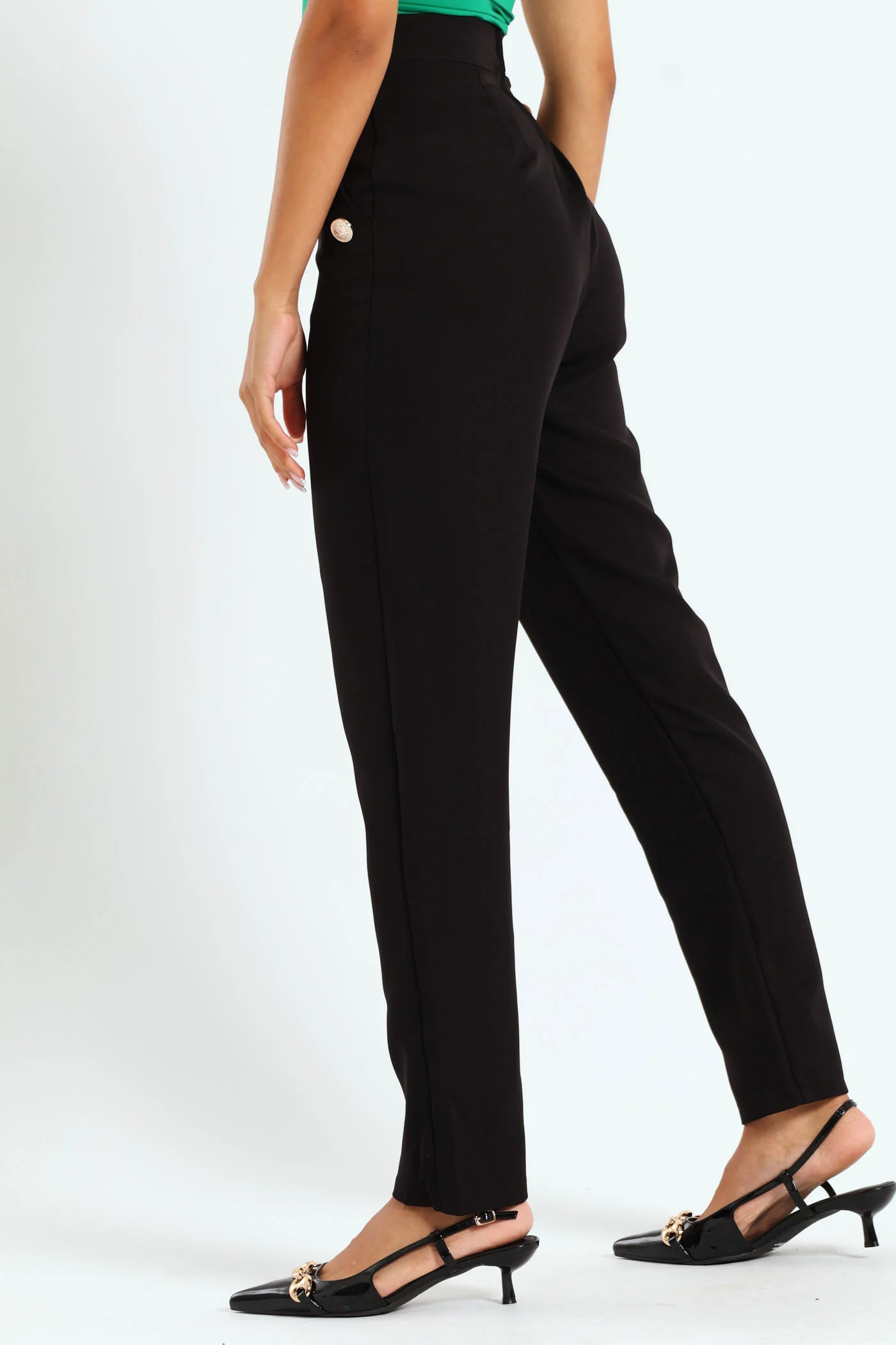 Slimleg Pants With Fancy Buttons - Black - Image 2