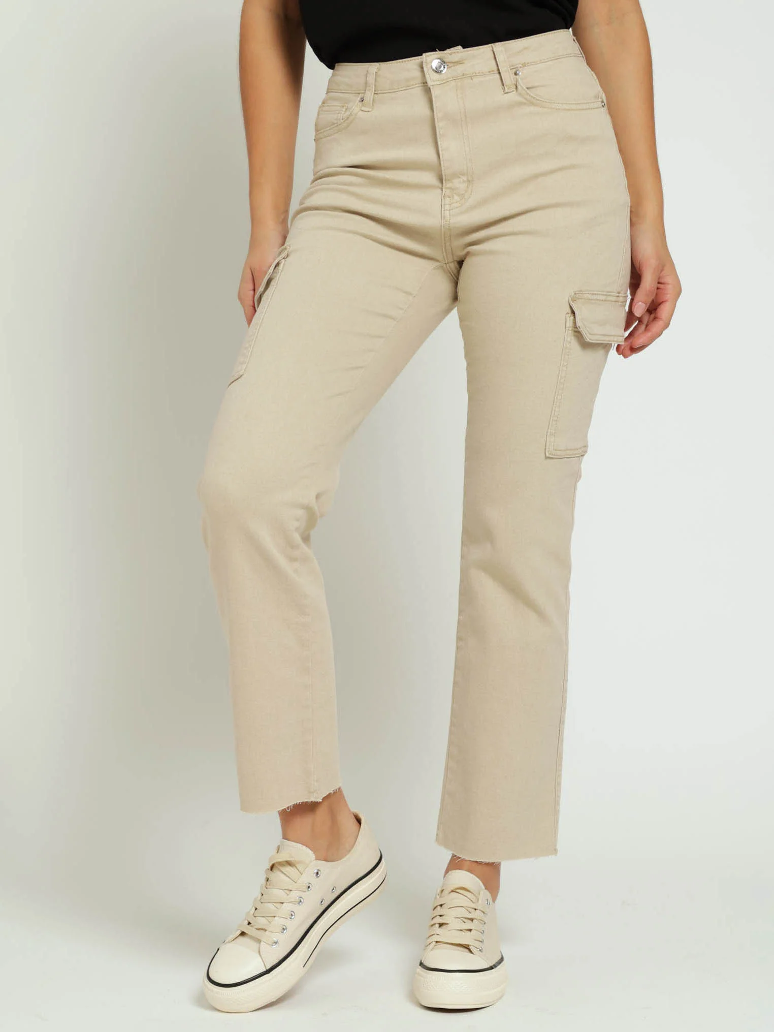 Slimleg Stretch Twill Cargo Ankle Jean - Stone