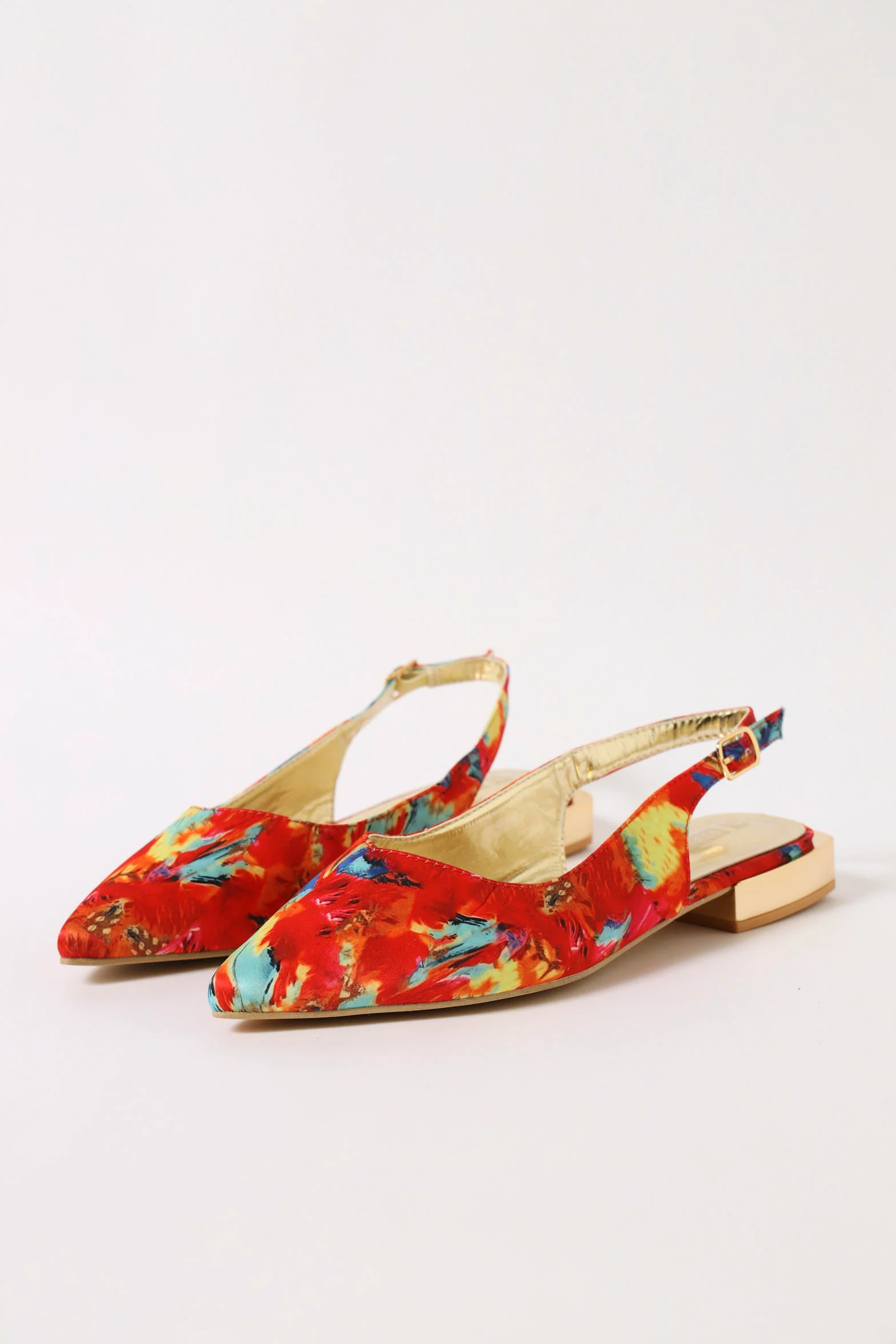 Slingback Printed Satin Pointed Pump - Multi