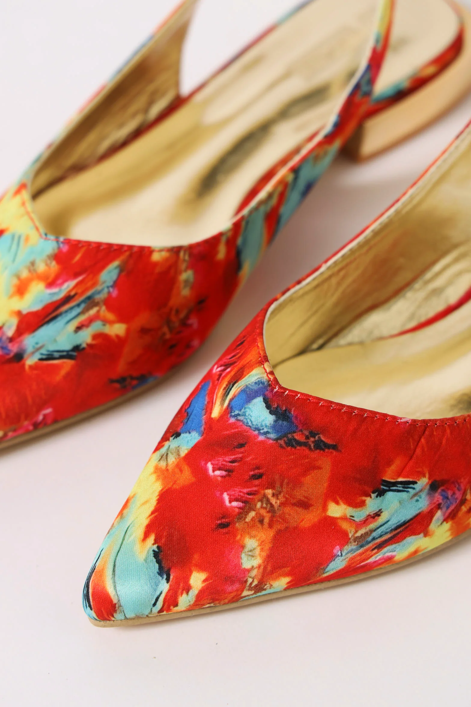 Slingback Printed Satin Pointed Pump - Multi - Image 2