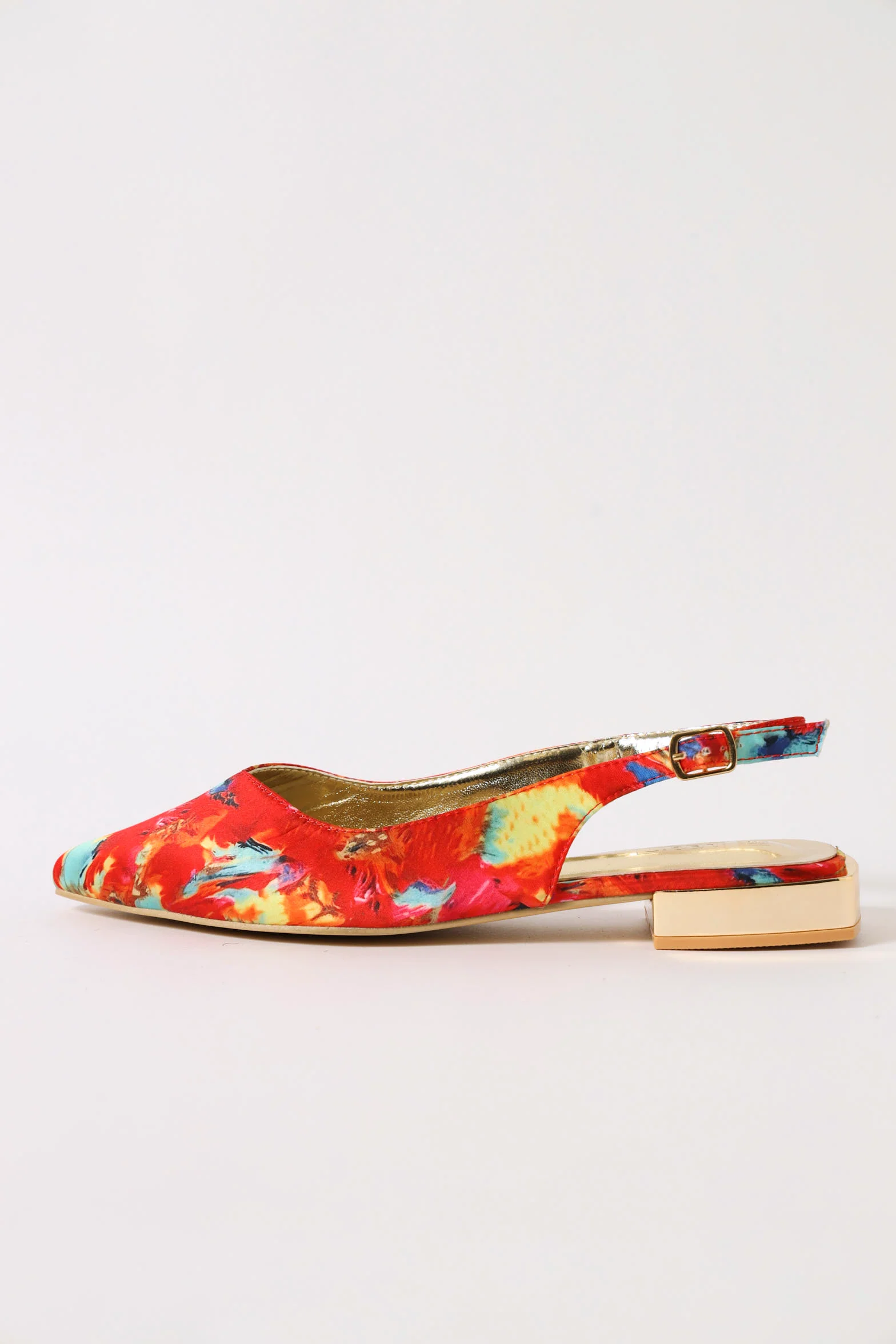 Slingback Printed Satin Pointed Pump - Multi - Image 3