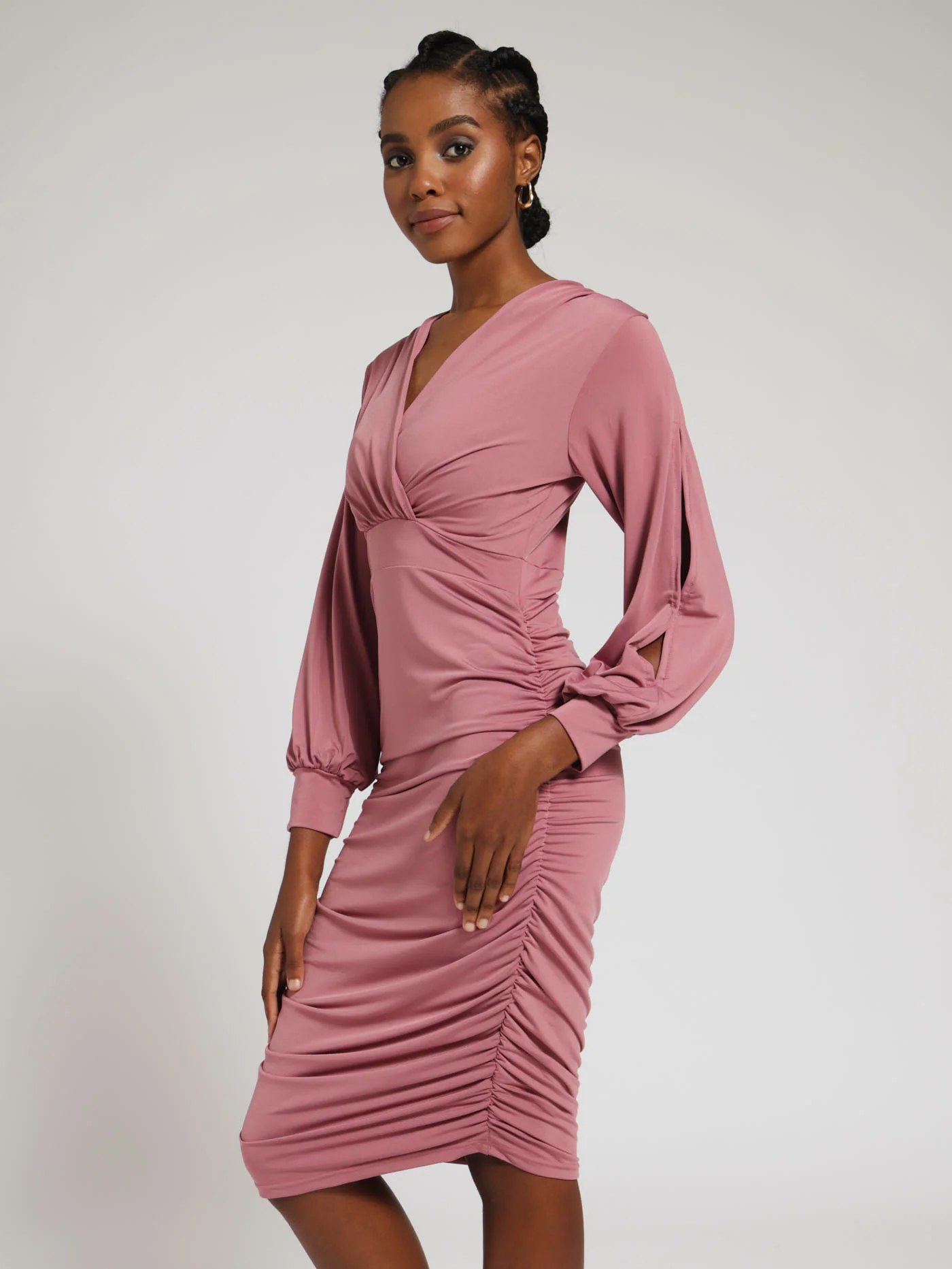 Slinky Cross Front Dress - Pink - Image 2