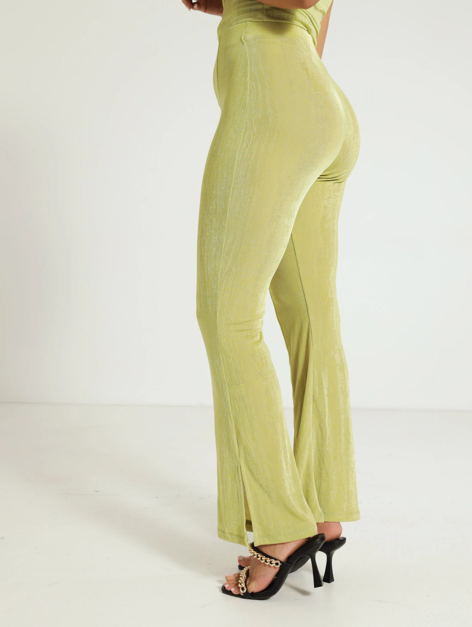 Slinky Front Slit Flare Leg Pants - Image 3