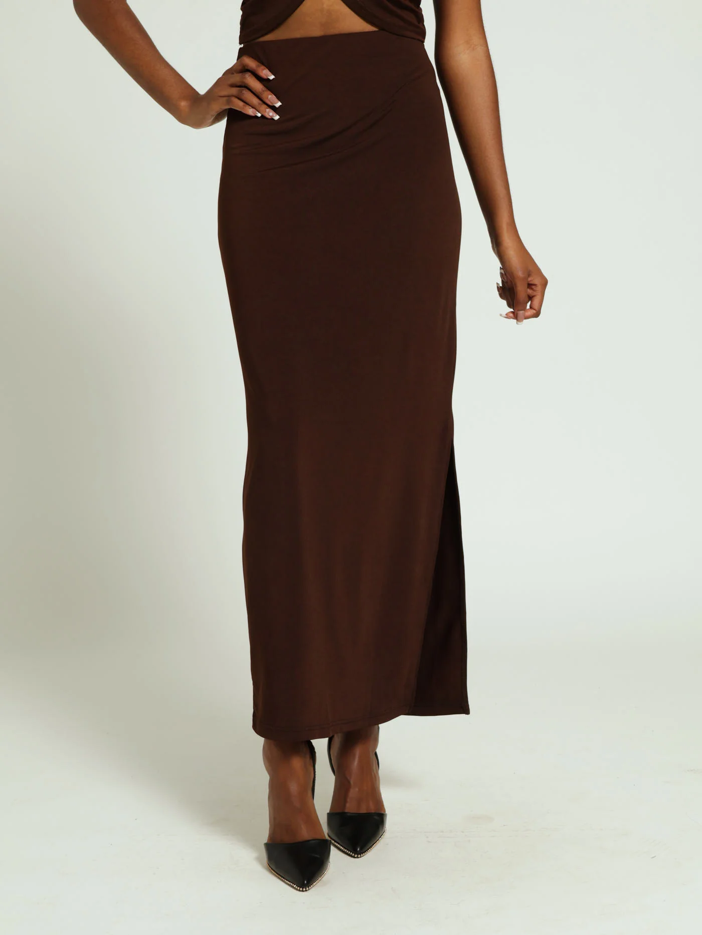 Slinky Maxi Skirt - Brown