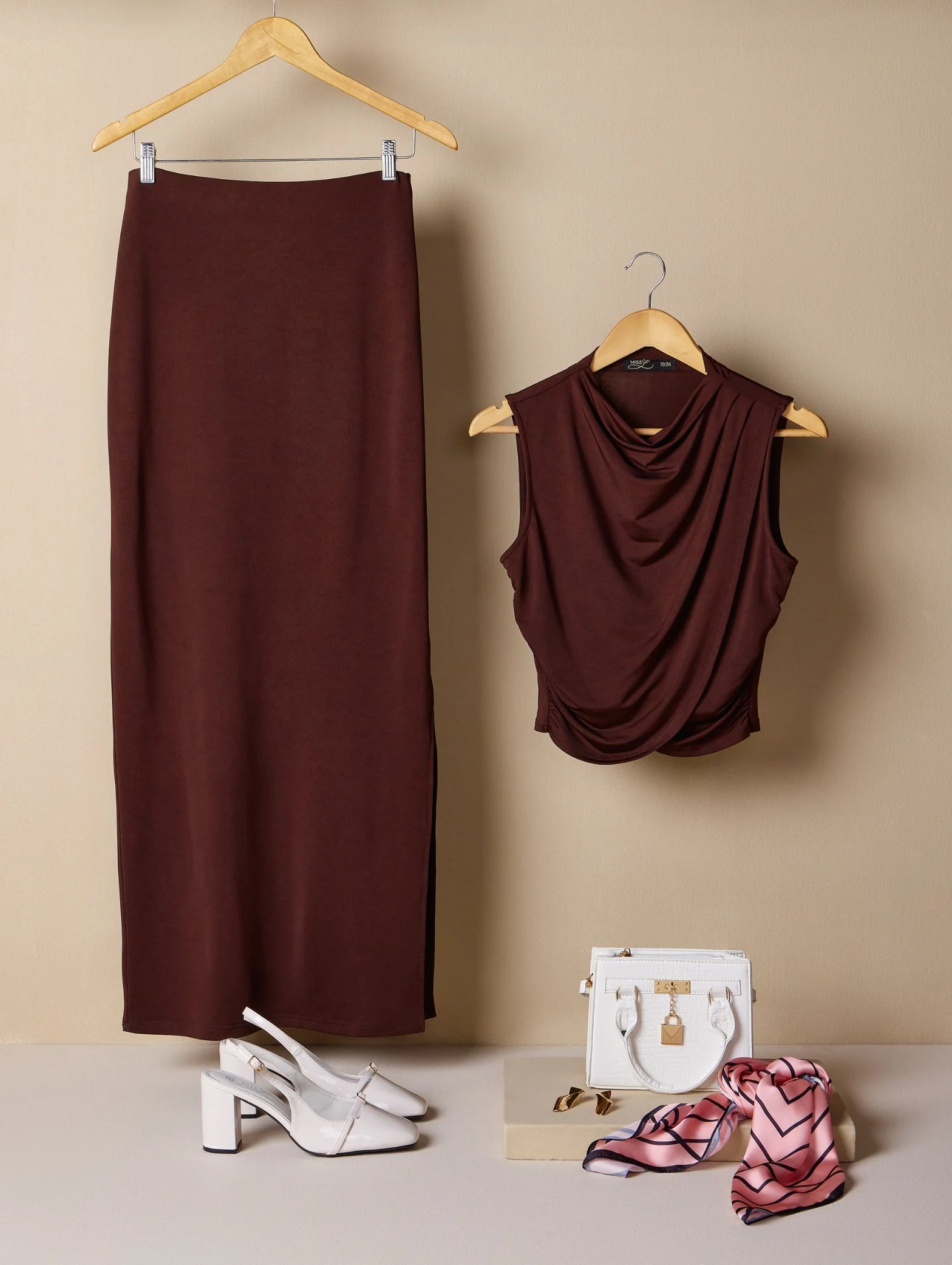 Sleeveless Wrap Front Top - Brown - Image 5