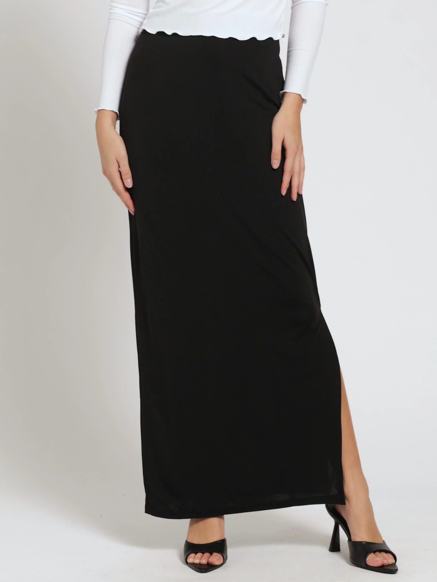 Slinky Side Slit Skirt - Black