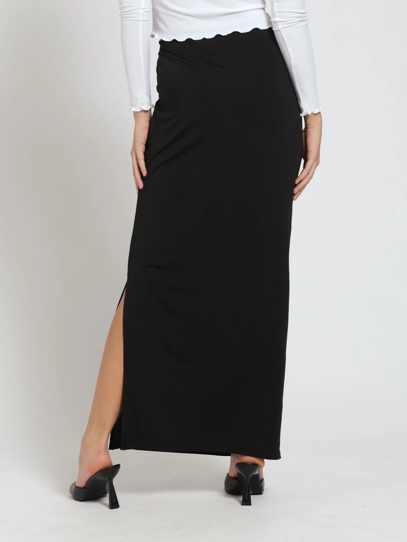 Slinky Side Slit Skirt - Black - Image 3