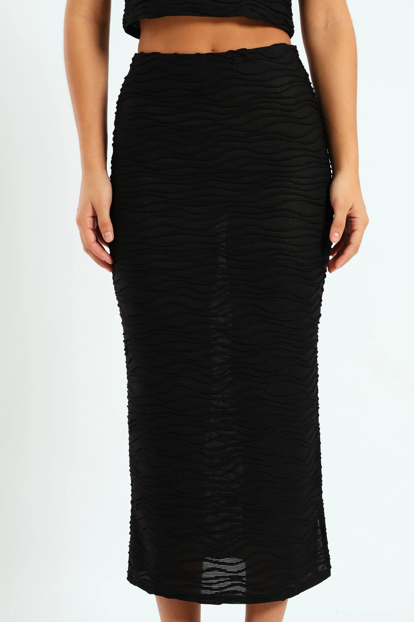 Slinky Textured Skirt - Black - Image 4