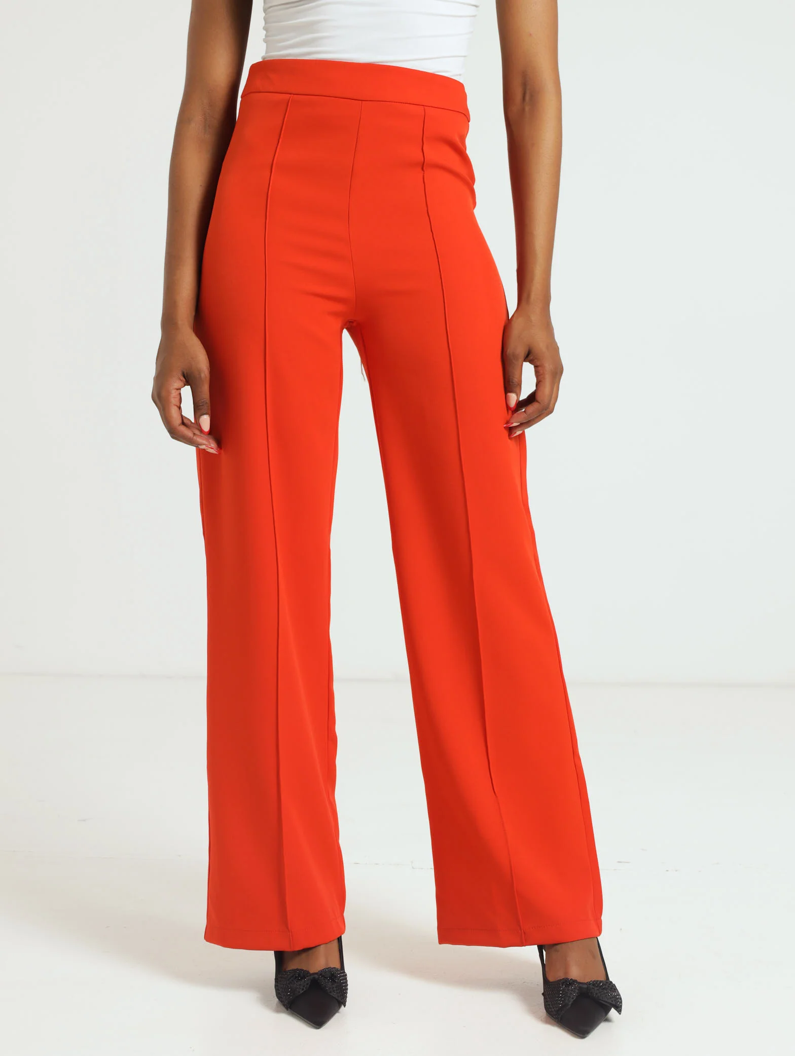 Fit and Flare Pleat Detail Pants - Orange