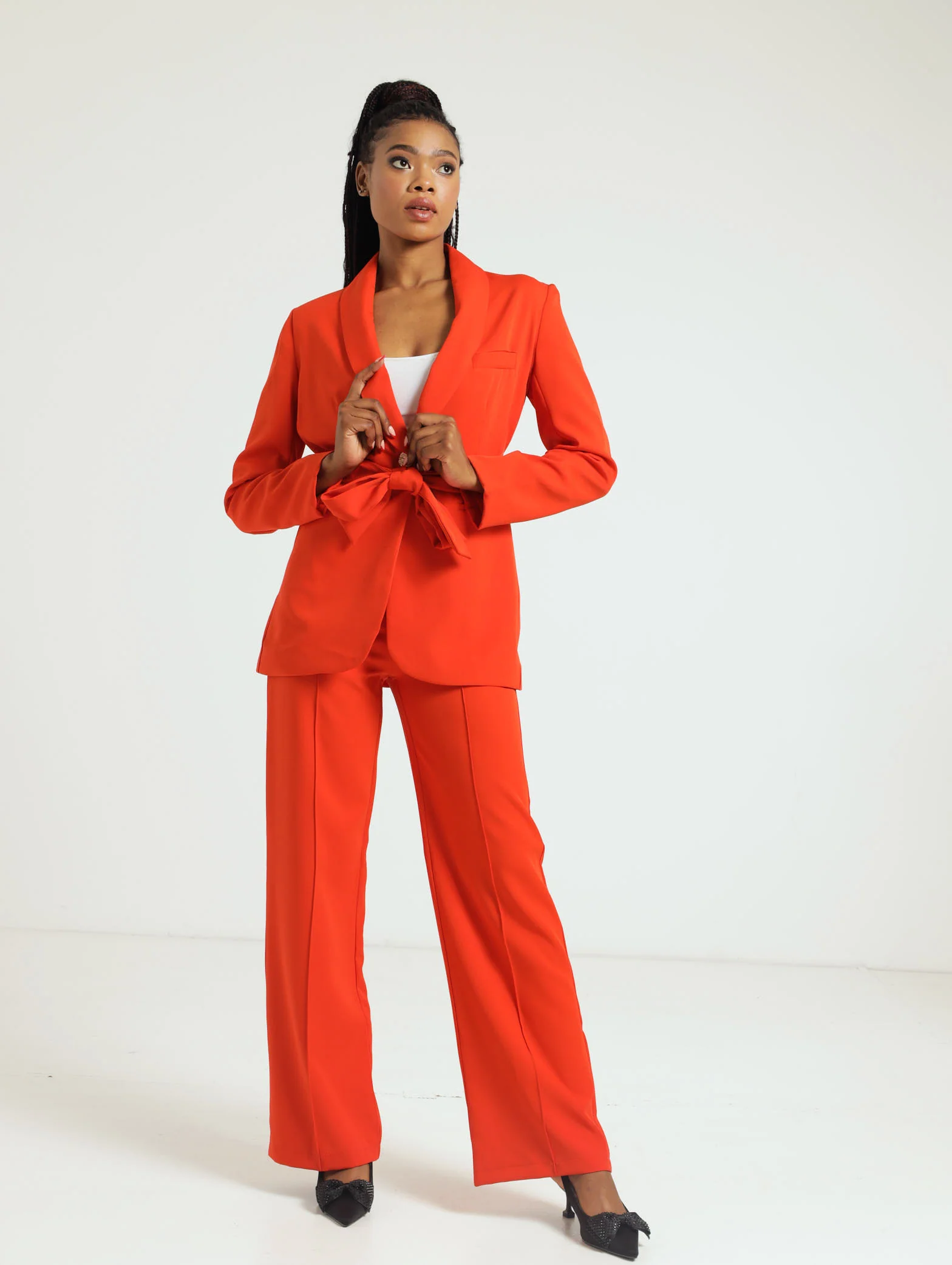 Fit and Flare Pleat Detail Pants - Orange - Image 4
