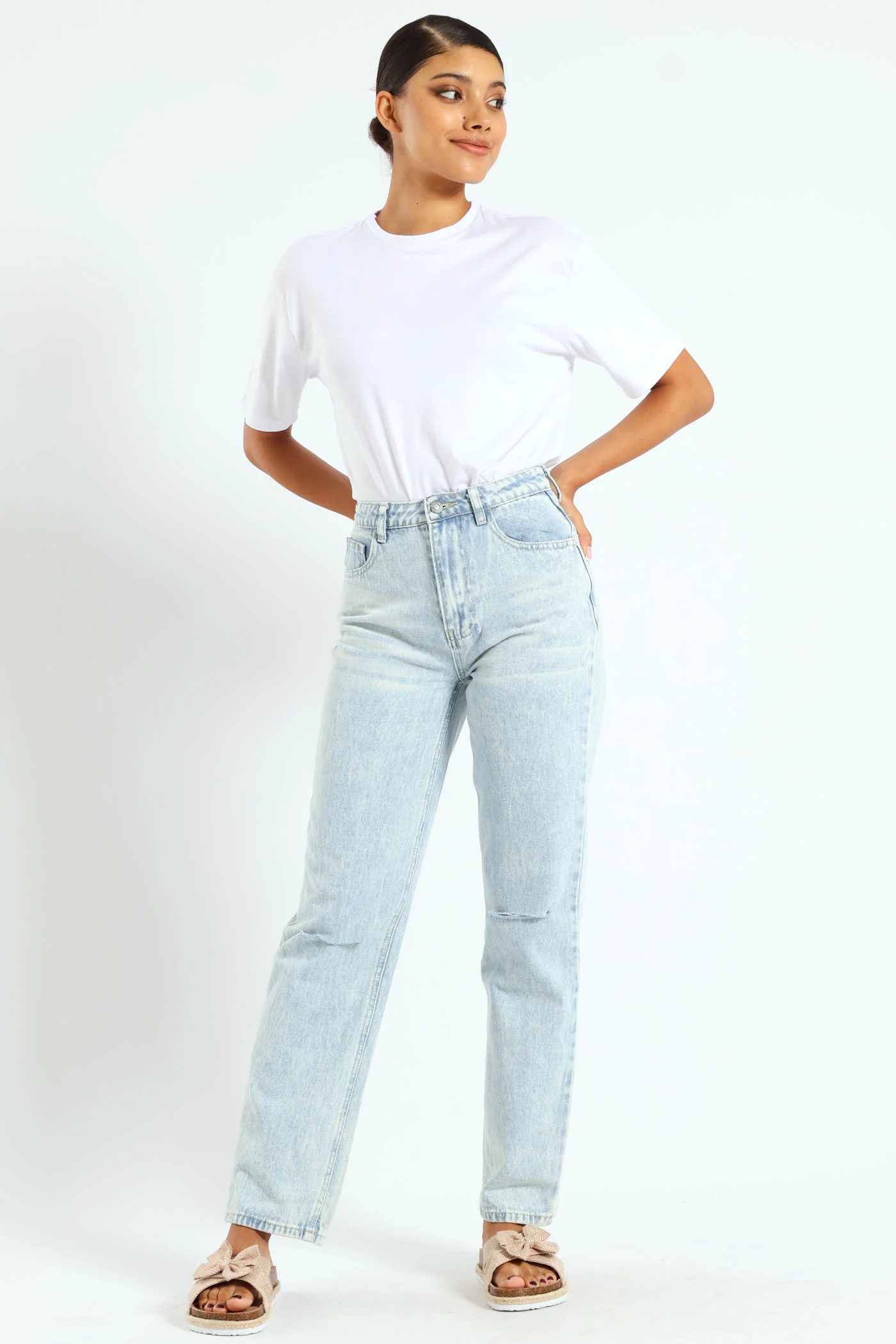 Slit Knee Straight Leg Jean - Salty Light Wash - Image 2