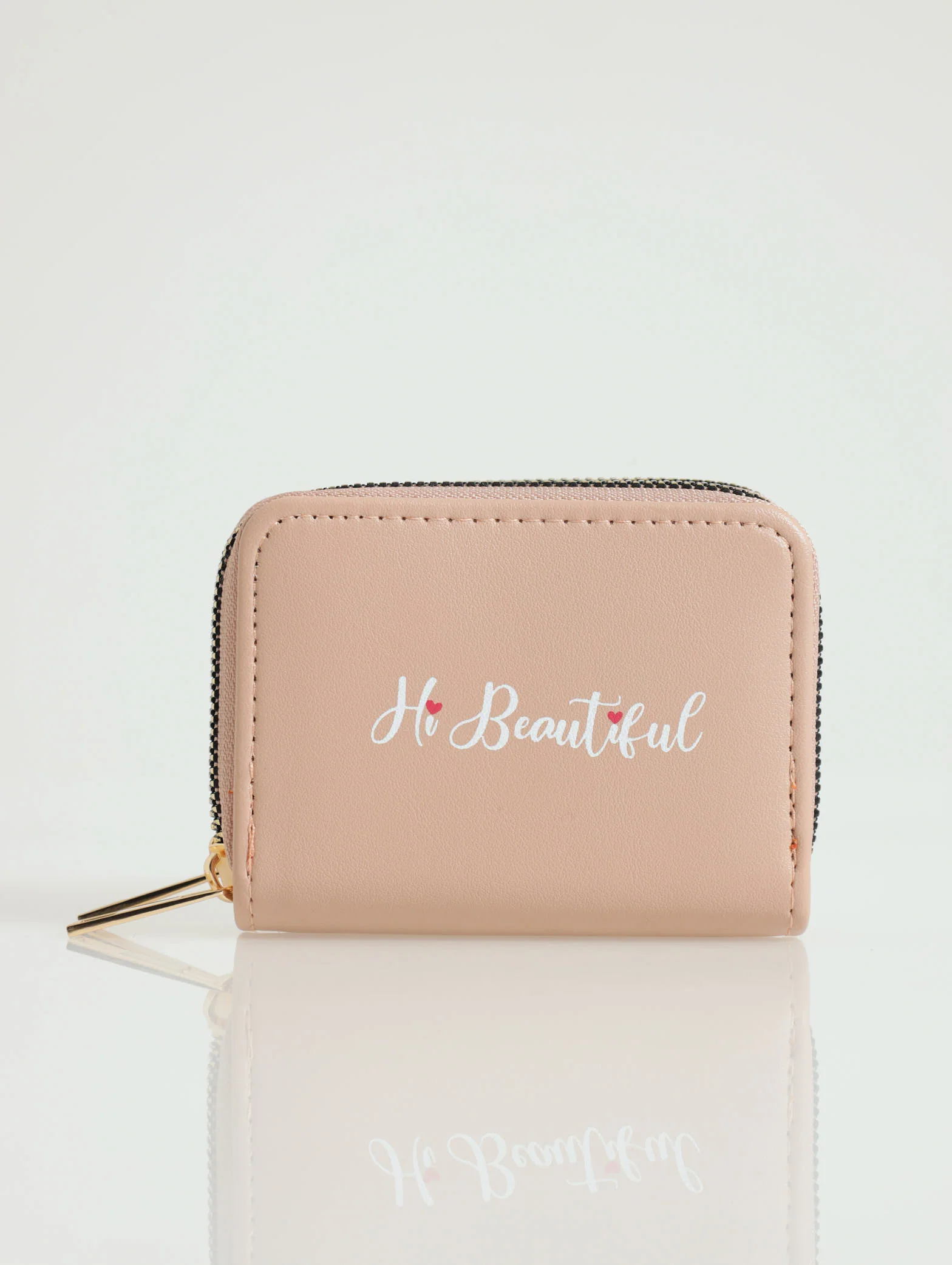 Slogan Double Zip Purse - Nude
