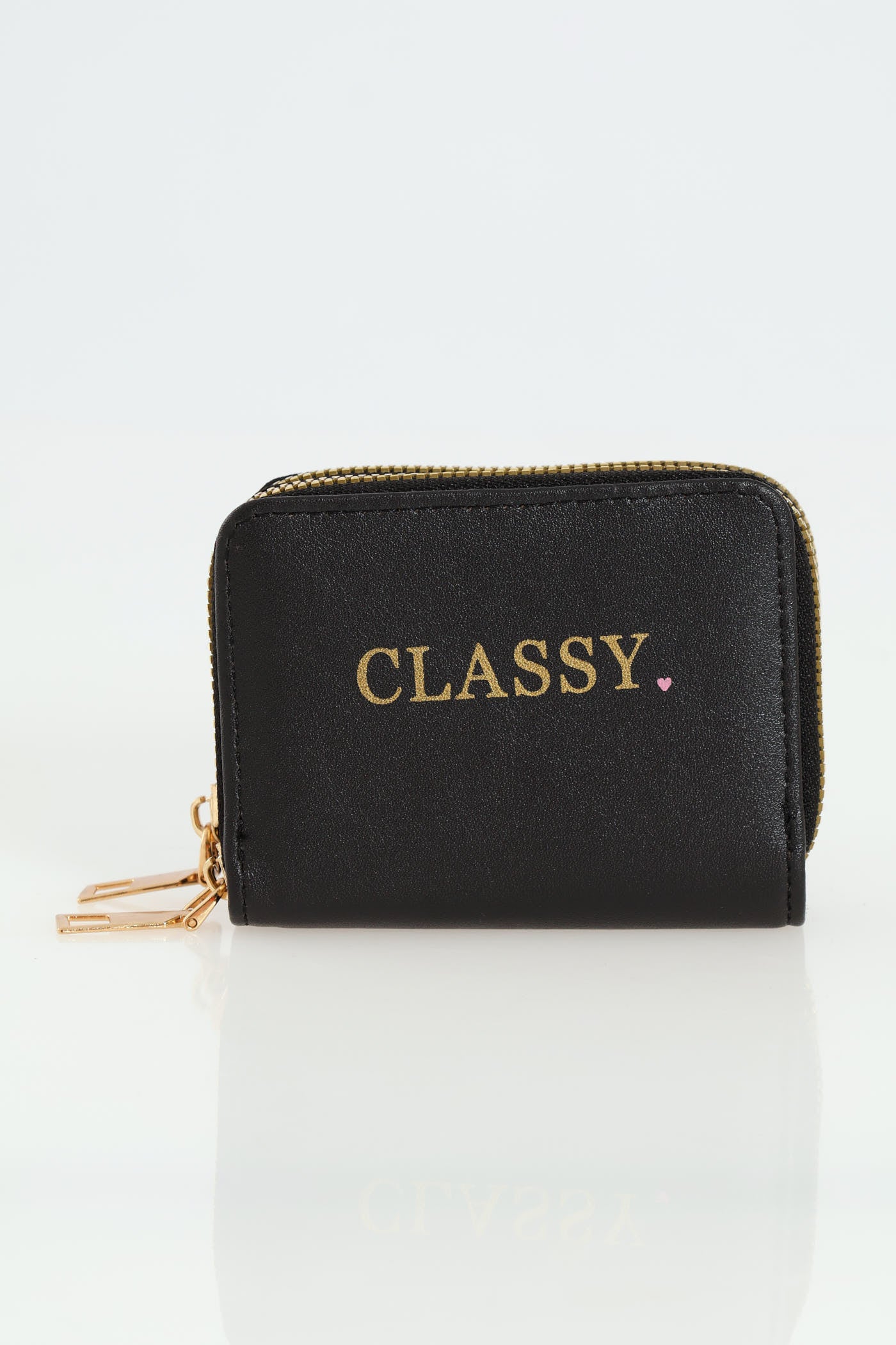 Slogan Double Zip Wallet - Black