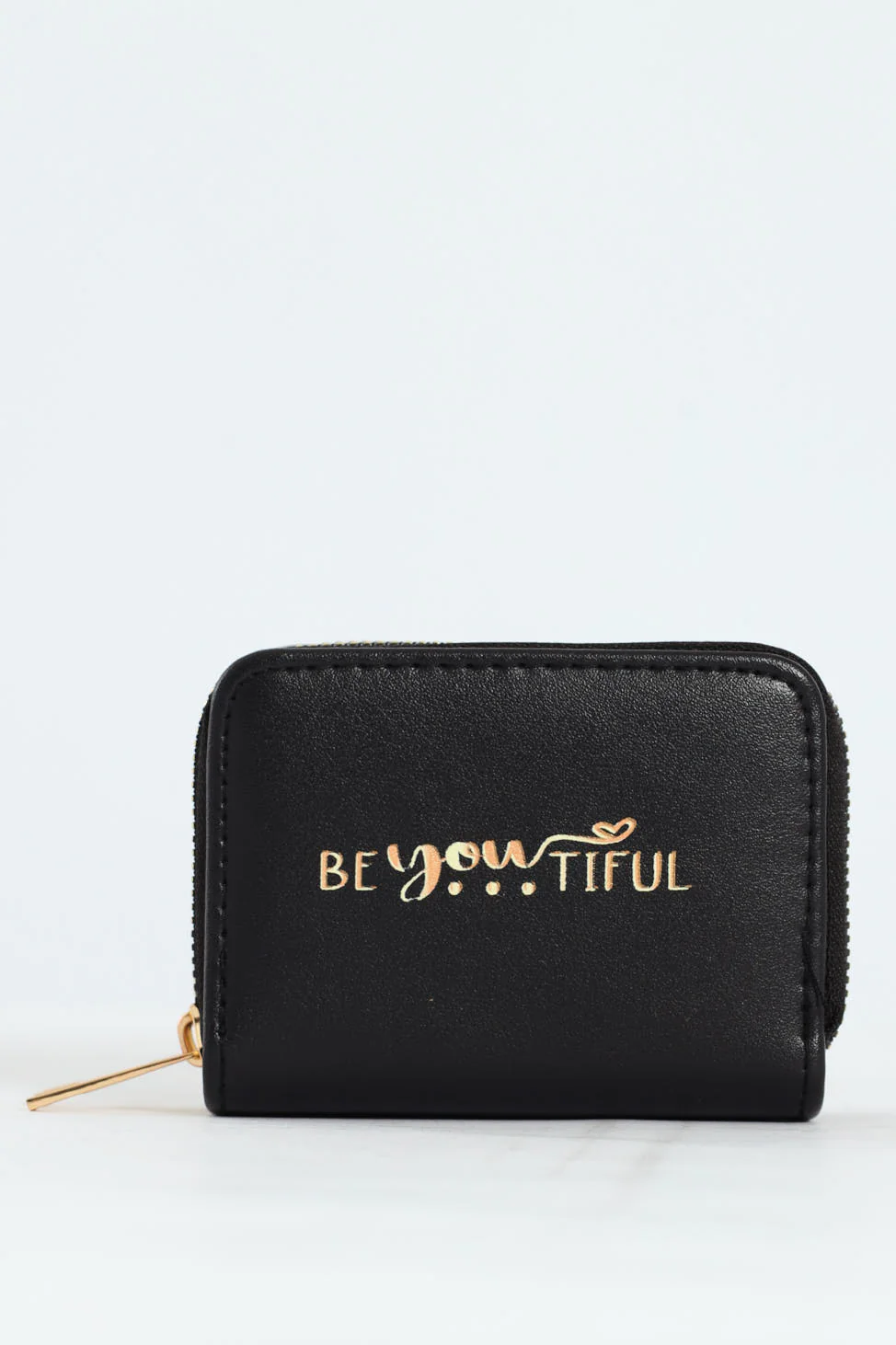 Slogan Double Zip Wallet - Black