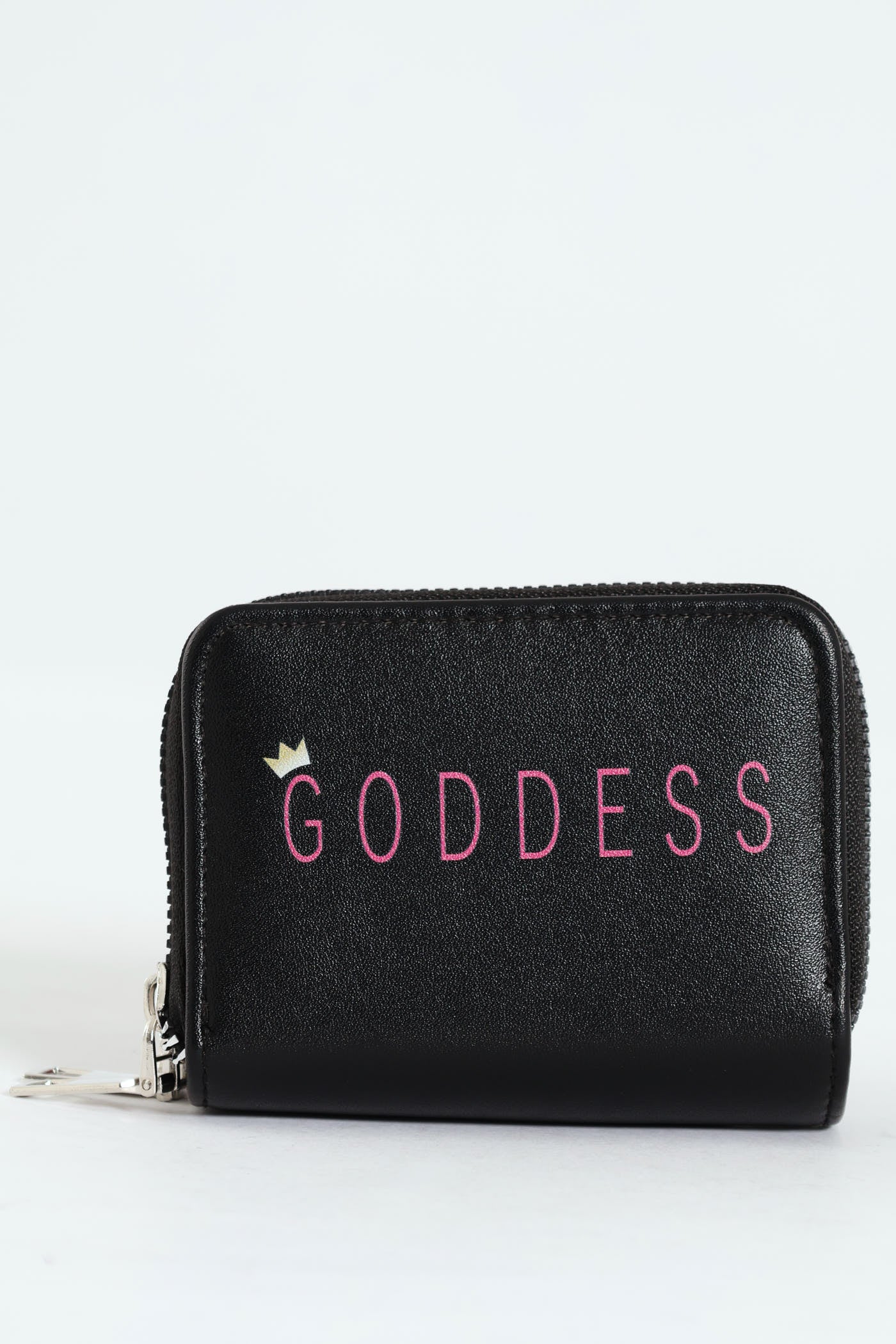 Slogan Double Zip Wallet - Black