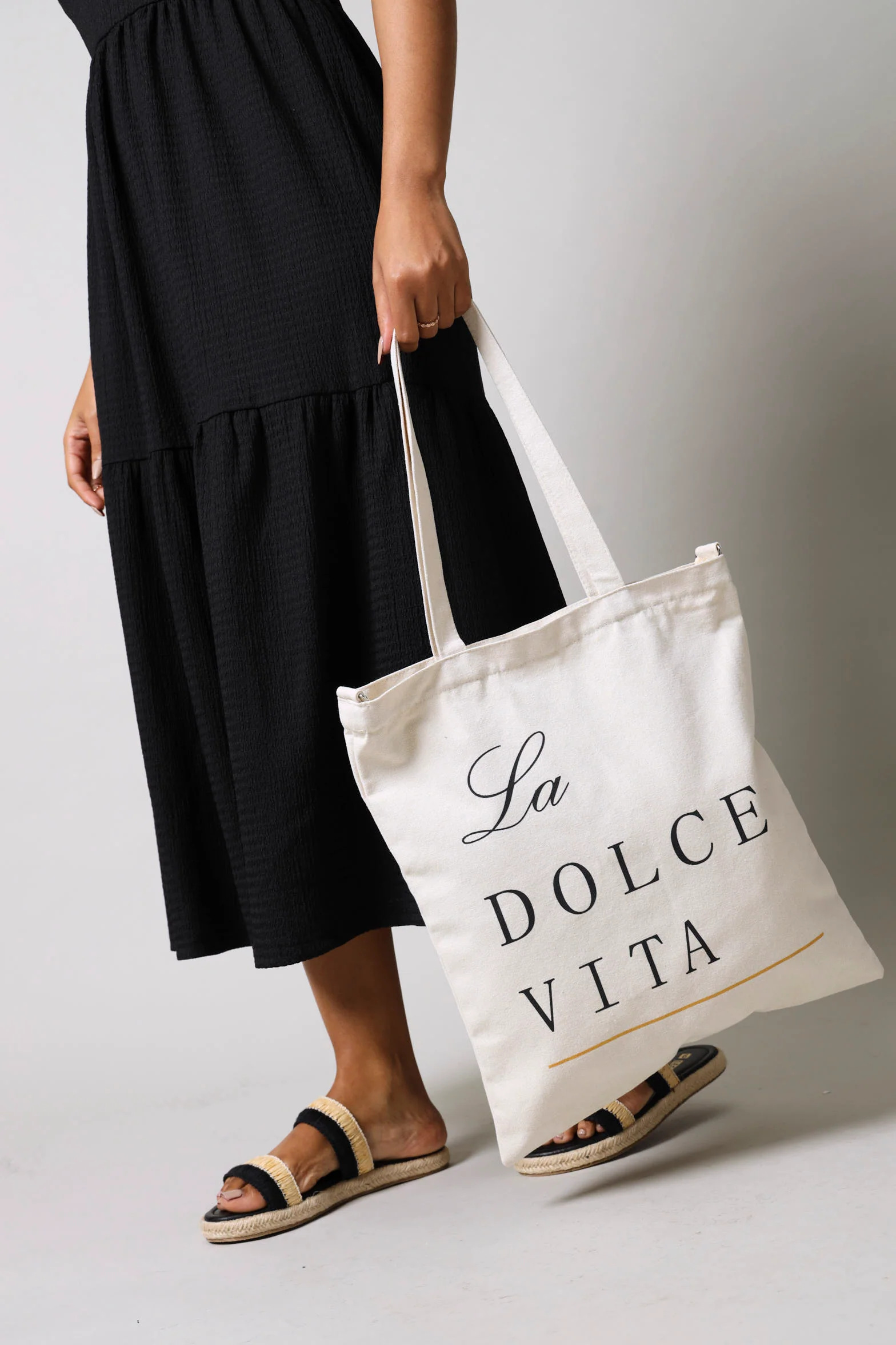 Slogan Print Canvas Shopper Bag - Natural